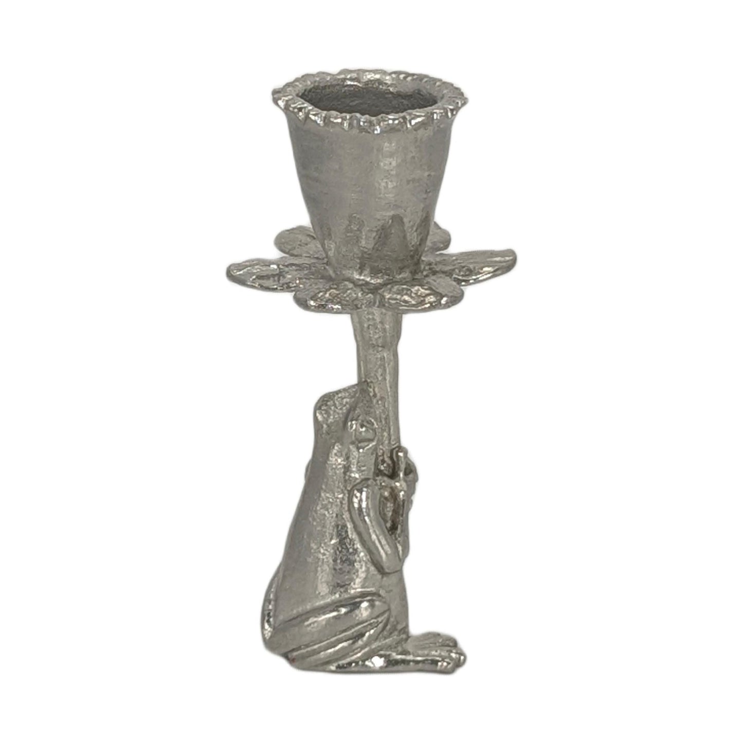 Charming Pewter Frog Daffodil Candle Holder Home Decor