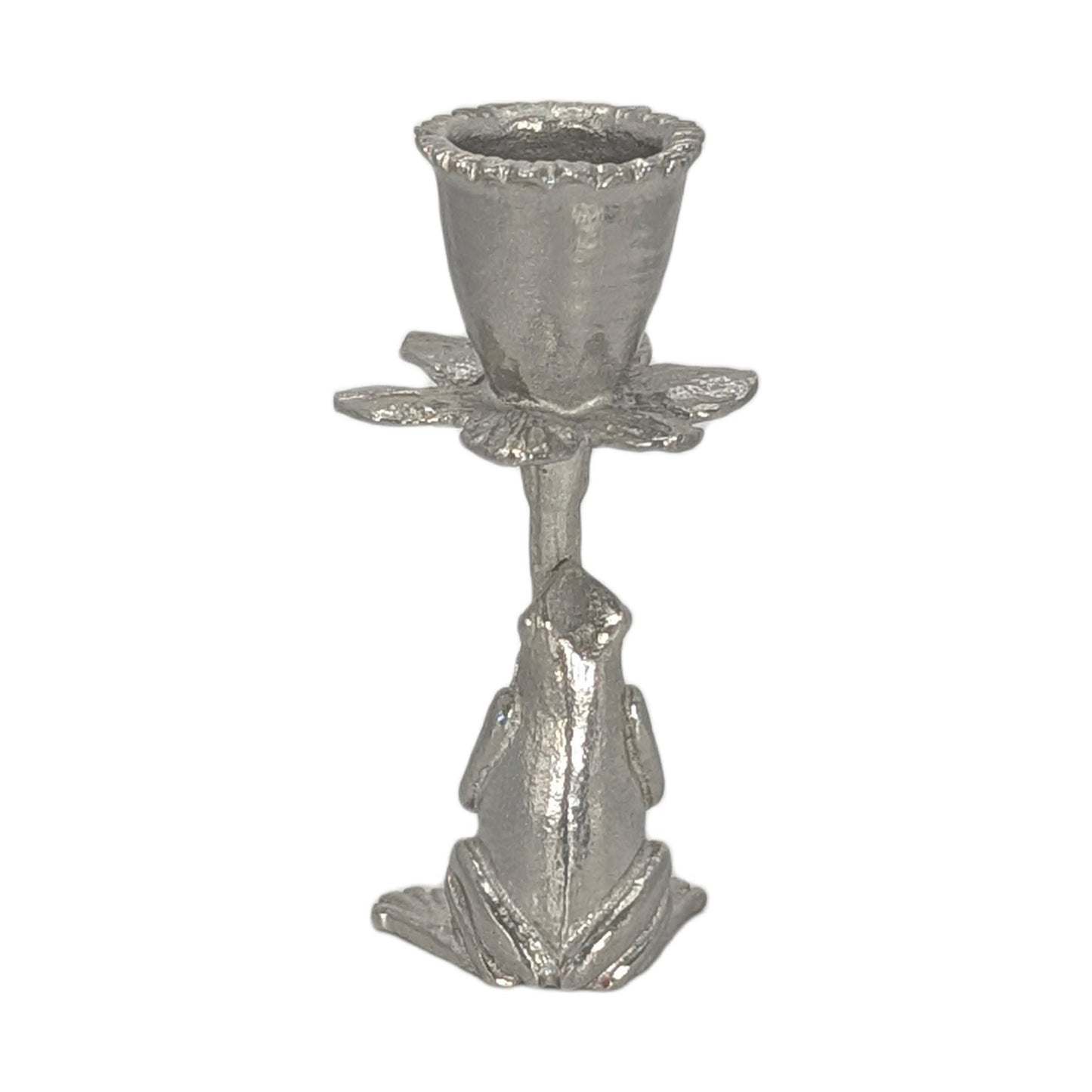 Charming Pewter Frog Daffodil Candle Holder Home Decor