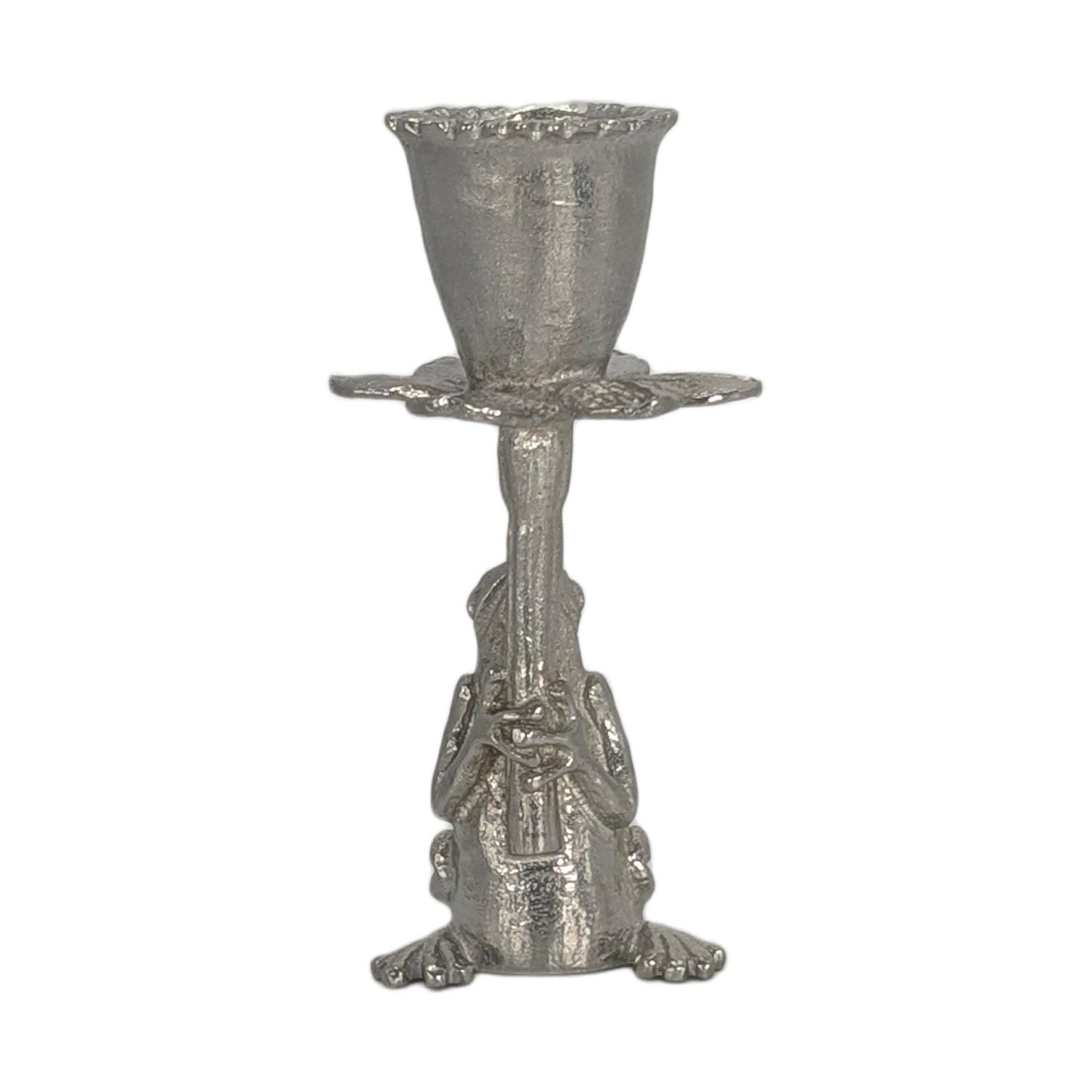 Charming Pewter Frog Daffodil Candle Holder Home Decor
