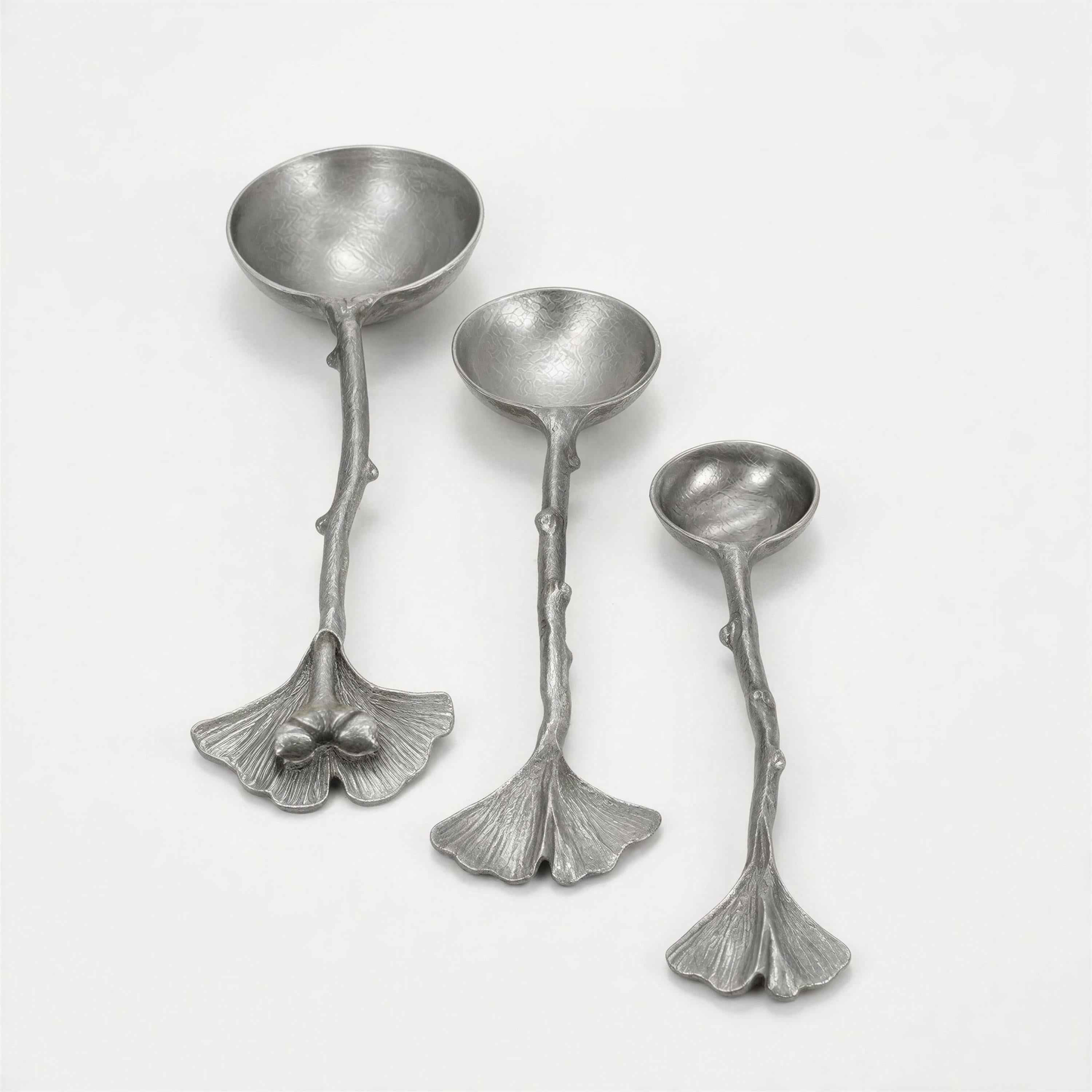 Handcrafted Pewter Ginkgo Measuring Spoons 3 Pieces Set Inspired by Nature