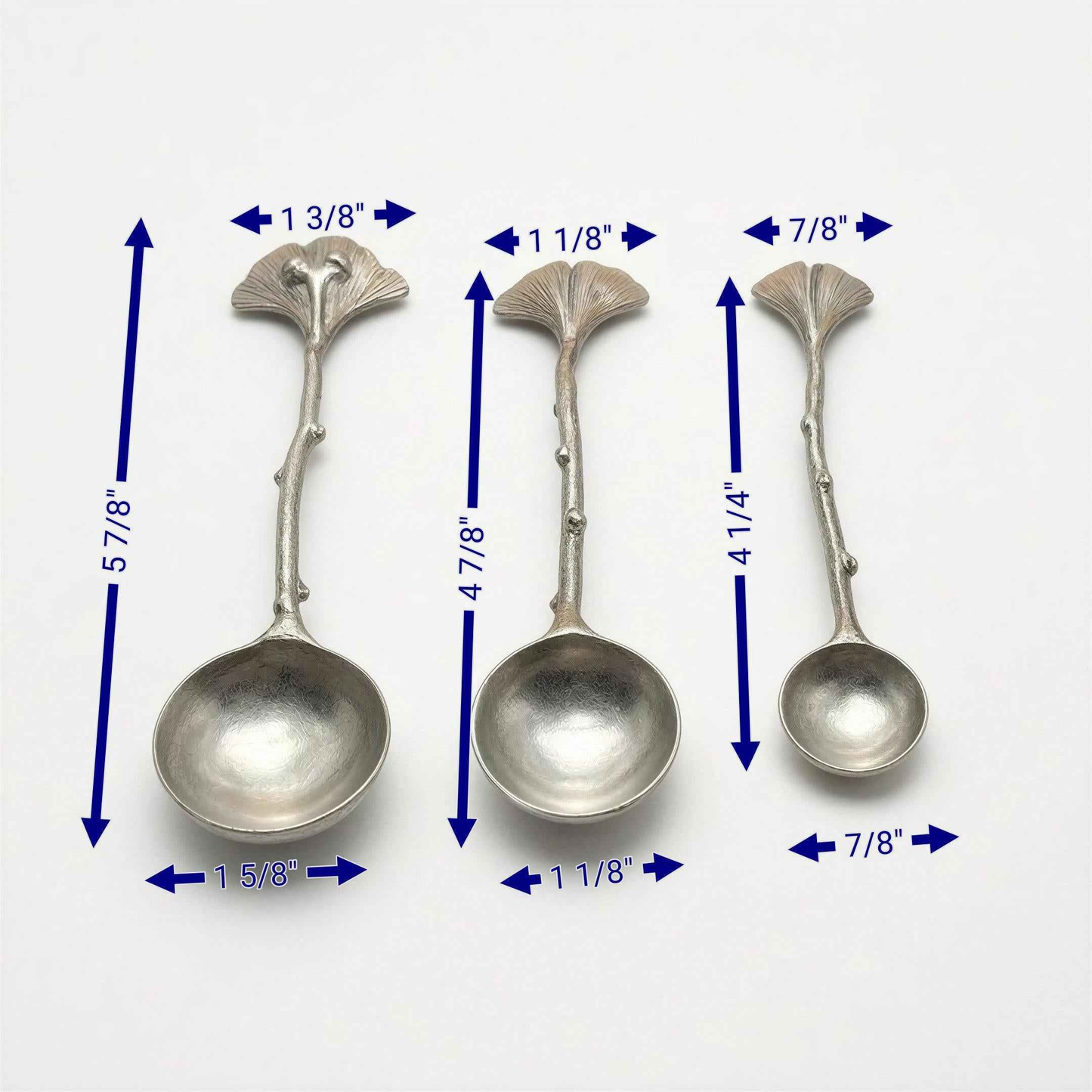 Handcrafted Pewter Ginkgo Measuring Spoons 3 Pieces Set Inspired by Nature