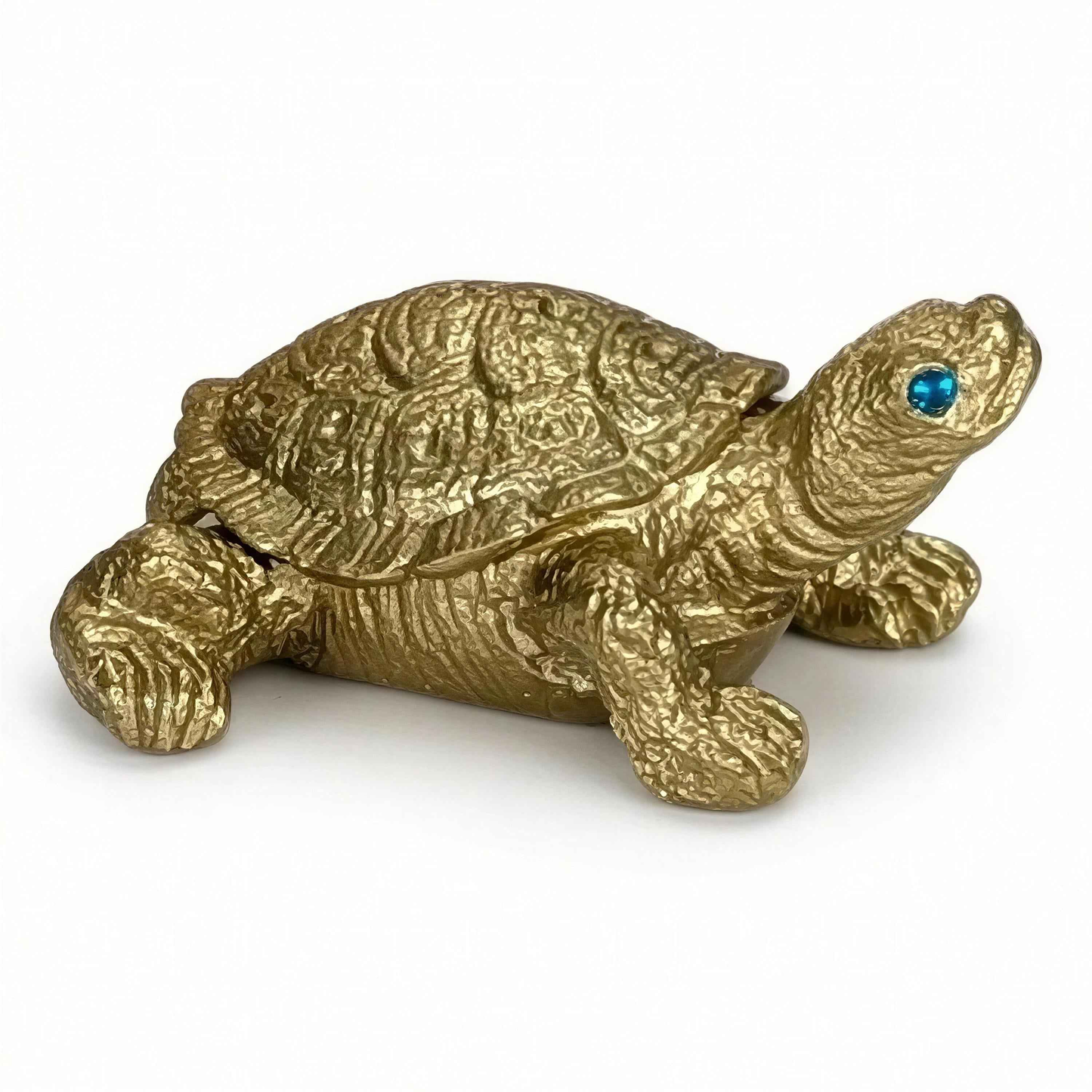 Pewter Turtle Trinket Box with Blue Topaz Eyes – Ring Holder Storage