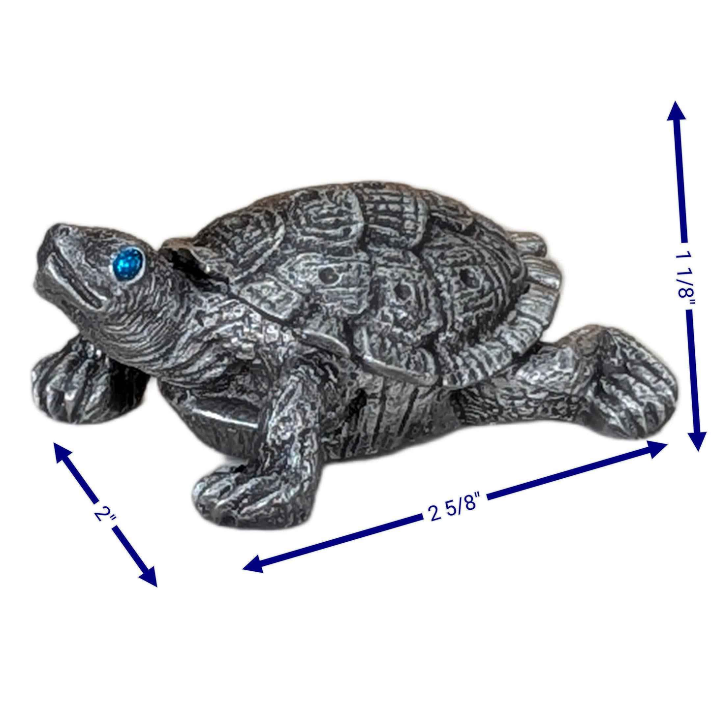 Pewter Turtle Trinket Box with Blue Topaz Eyes – Ring Holder Storage