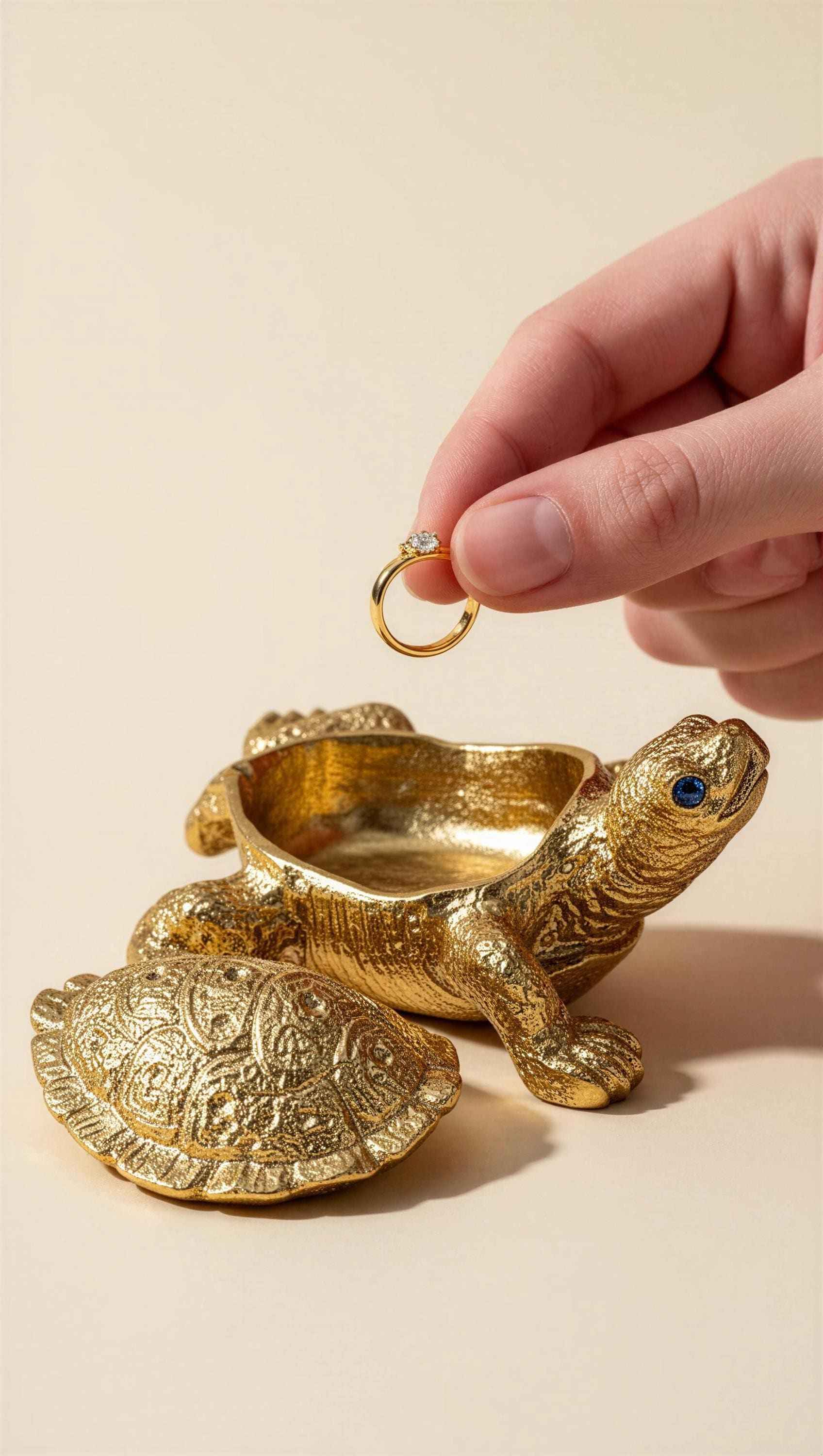 Pewter Turtle Trinket Box with Blue Topaz Eyes – Ring Holder Storage