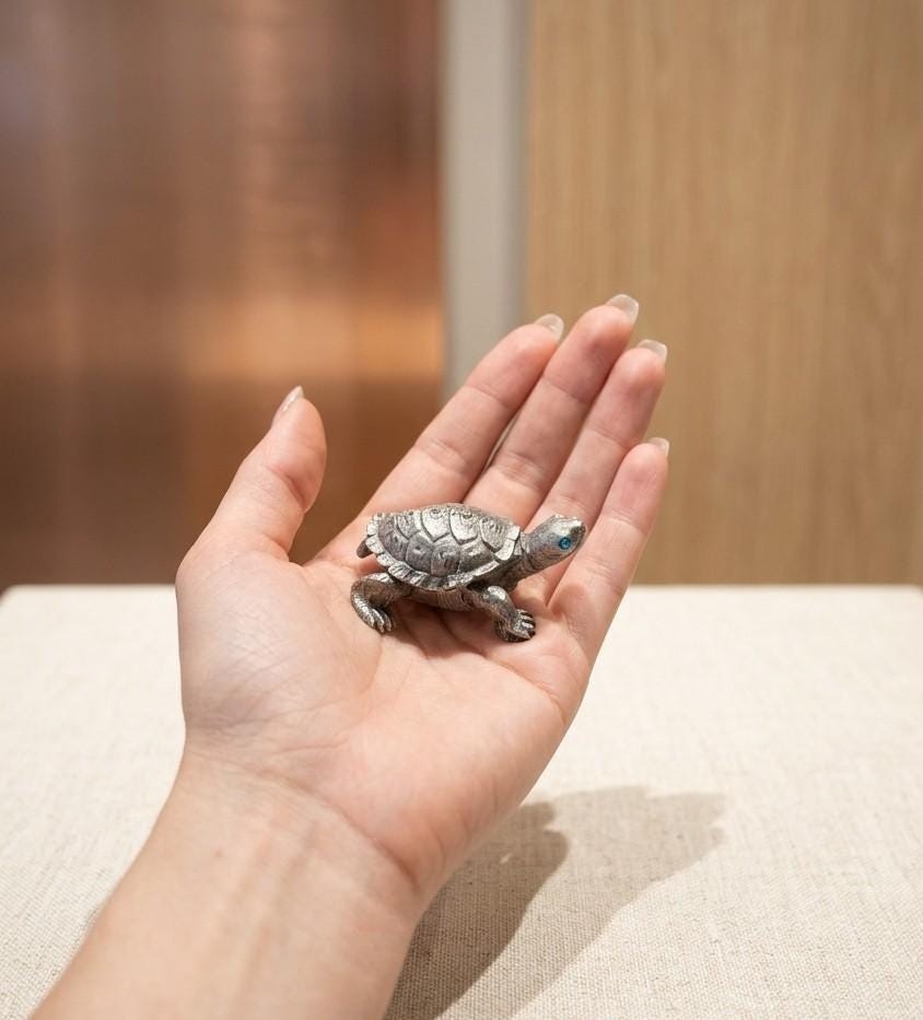 Pewter Turtle Trinket Box with Blue Topaz Eyes – Ring Holder Storage