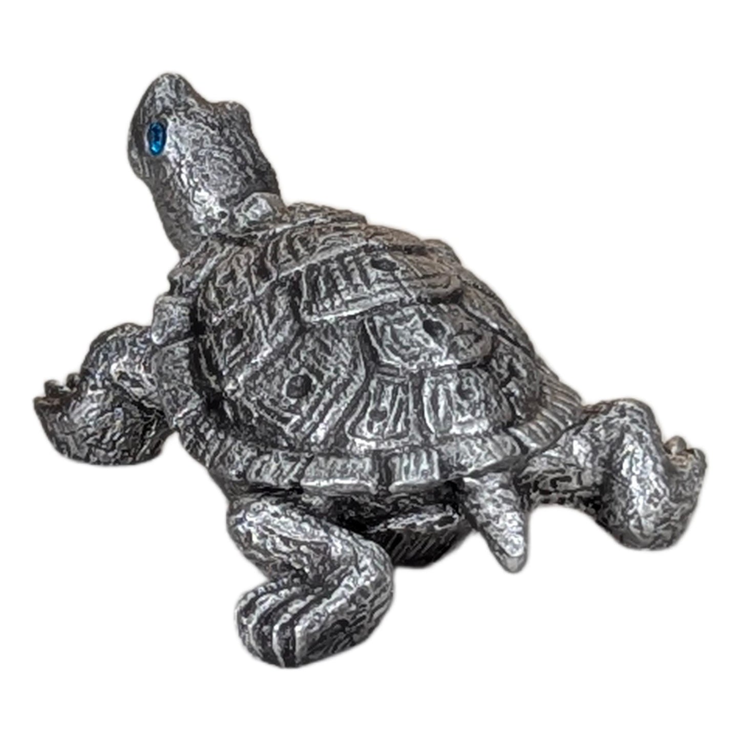 Pewter Turtle Trinket Box with Blue Topaz Eyes – Ring Holder Storage