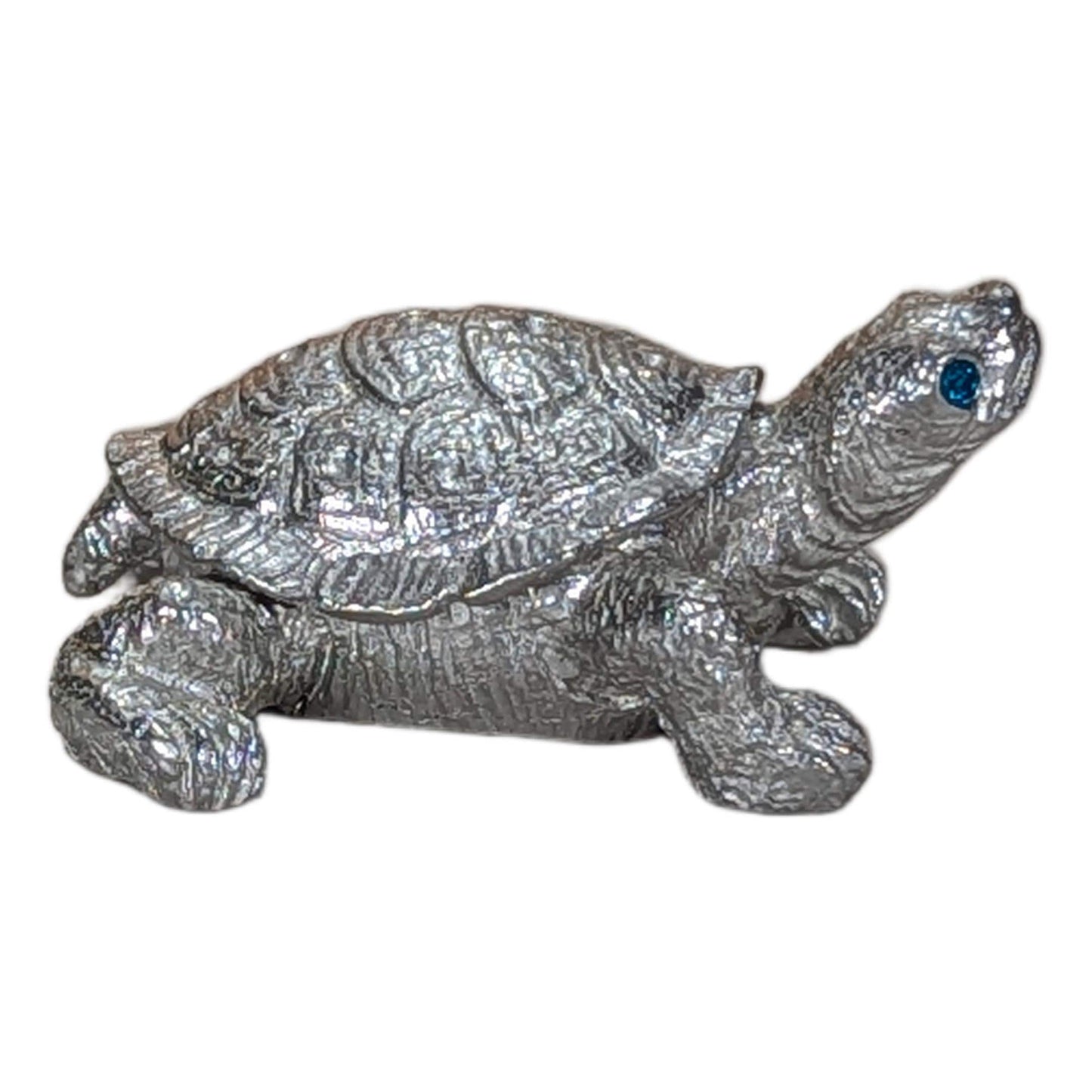 Pewter Turtle Trinket Box with Blue Topaz Eyes – Ring Holder Storage