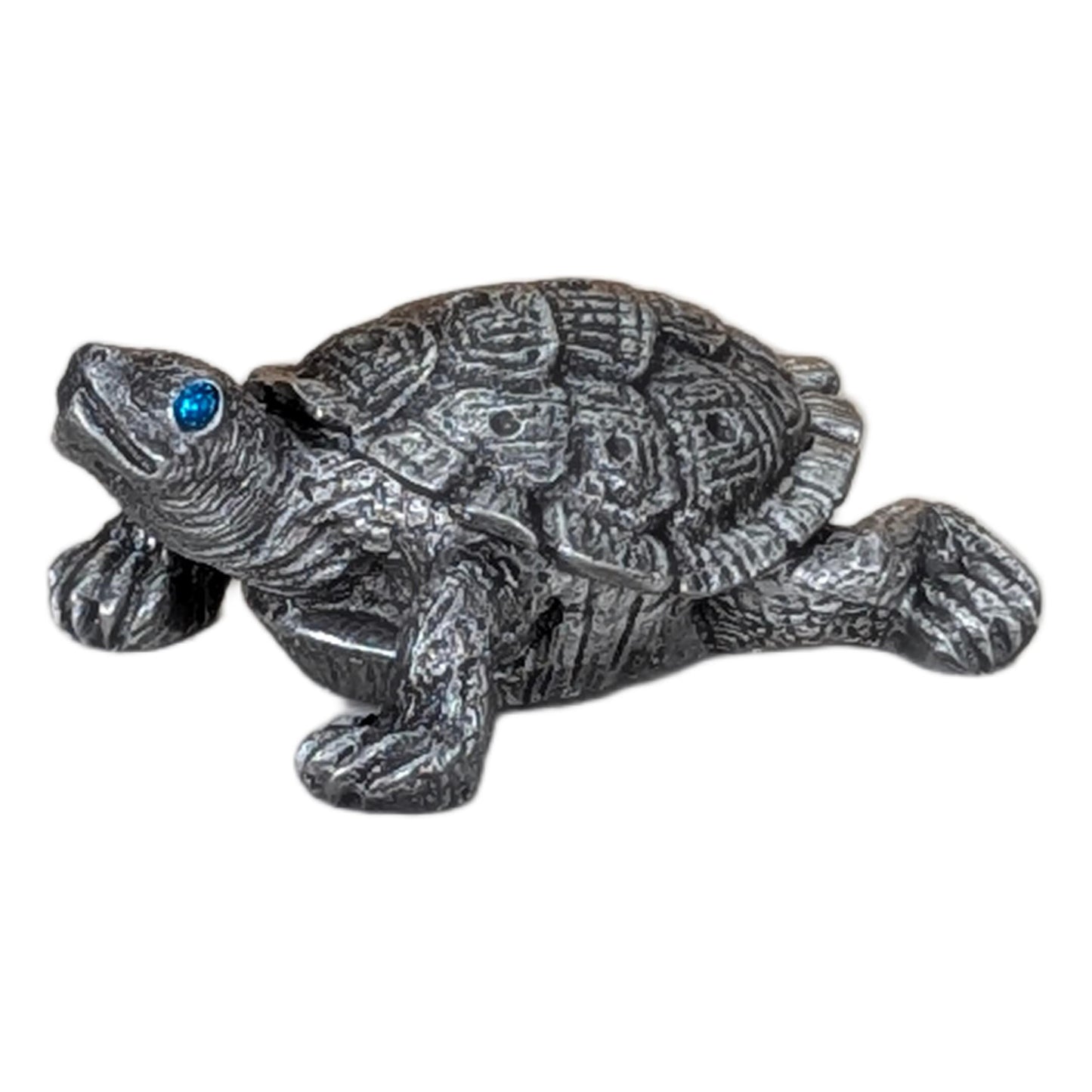 Pewter Turtle Trinket Box with Blue Topaz Eyes – Ring Holder Storage