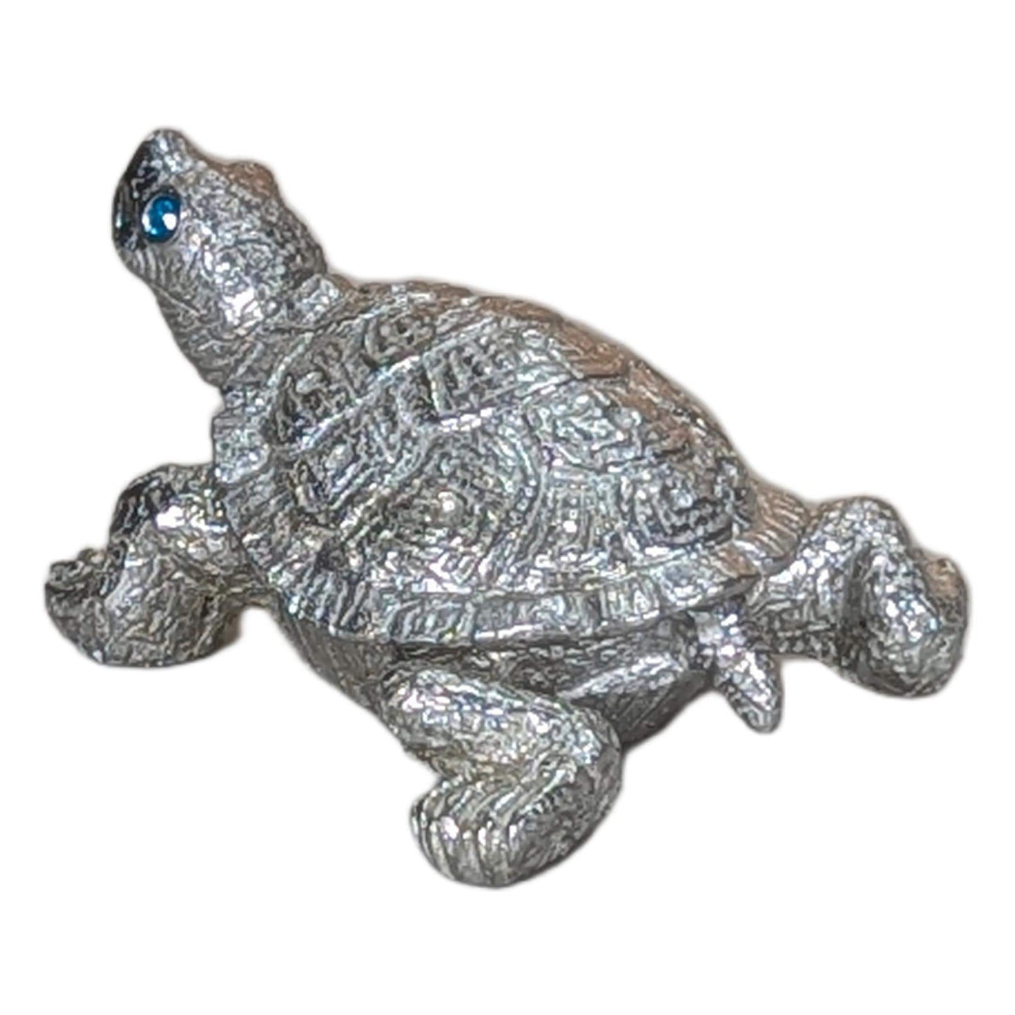 Pewter Turtle Trinket Box with Blue Topaz Eyes – Ring Holder Storage