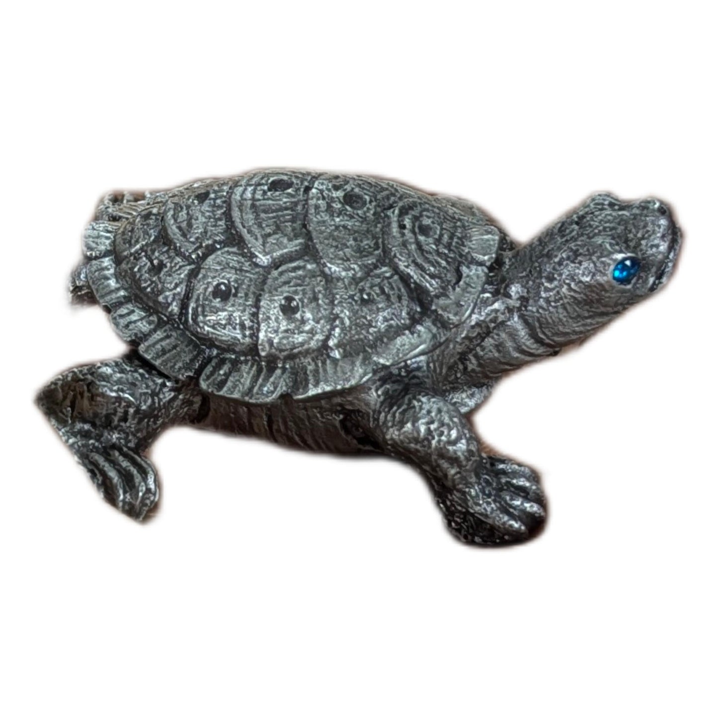 Pewter Turtle Trinket Box with Blue Topaz Eyes – Ring Holder Storage