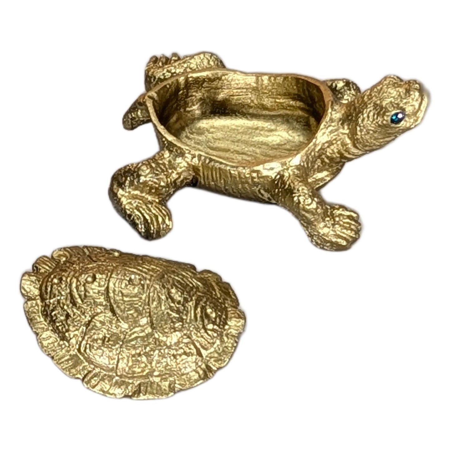 Pewter Turtle Trinket Box with Blue Topaz Eyes – Ring Holder Storage