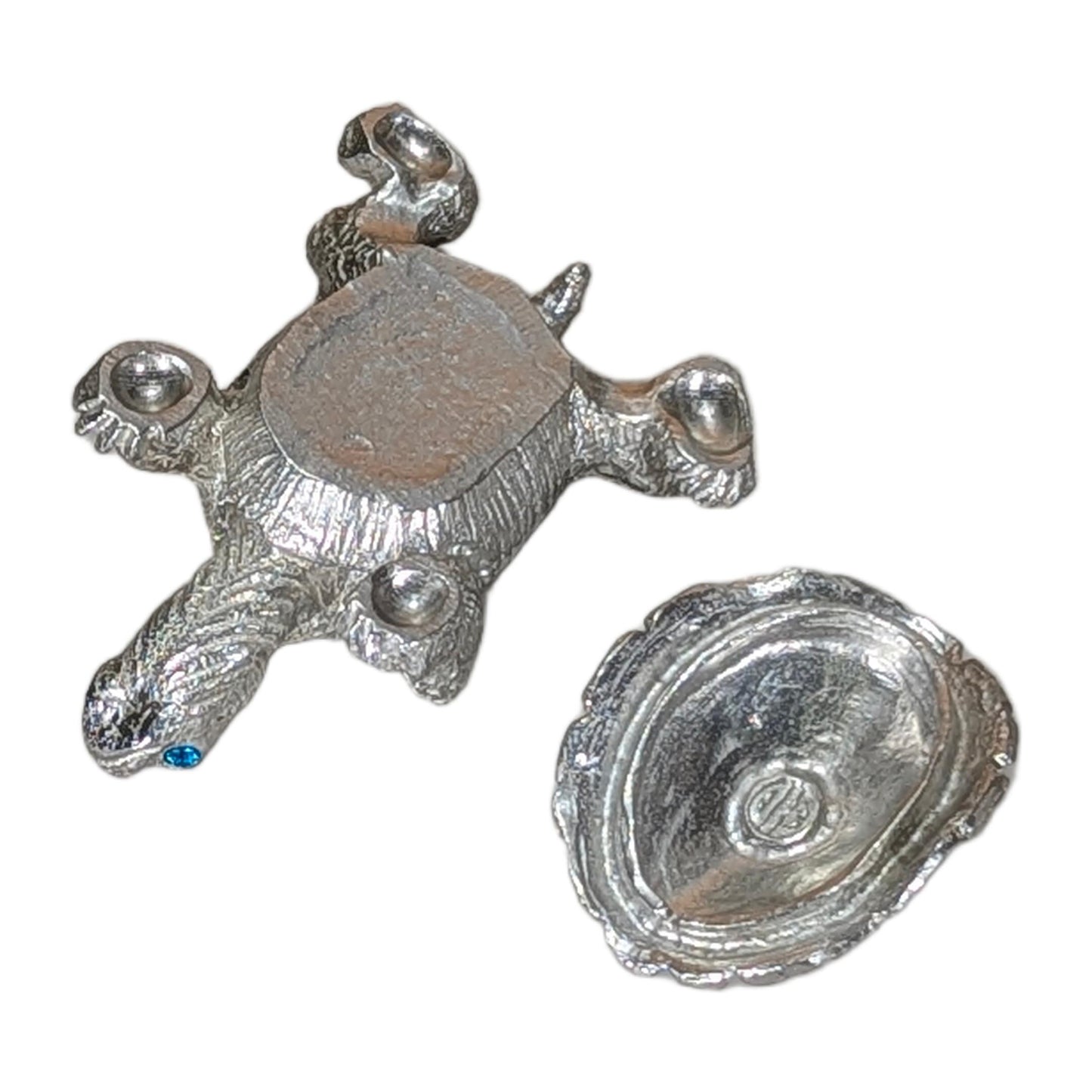 Pewter Turtle Trinket Box with Blue Topaz Eyes – Ring Holder Storage