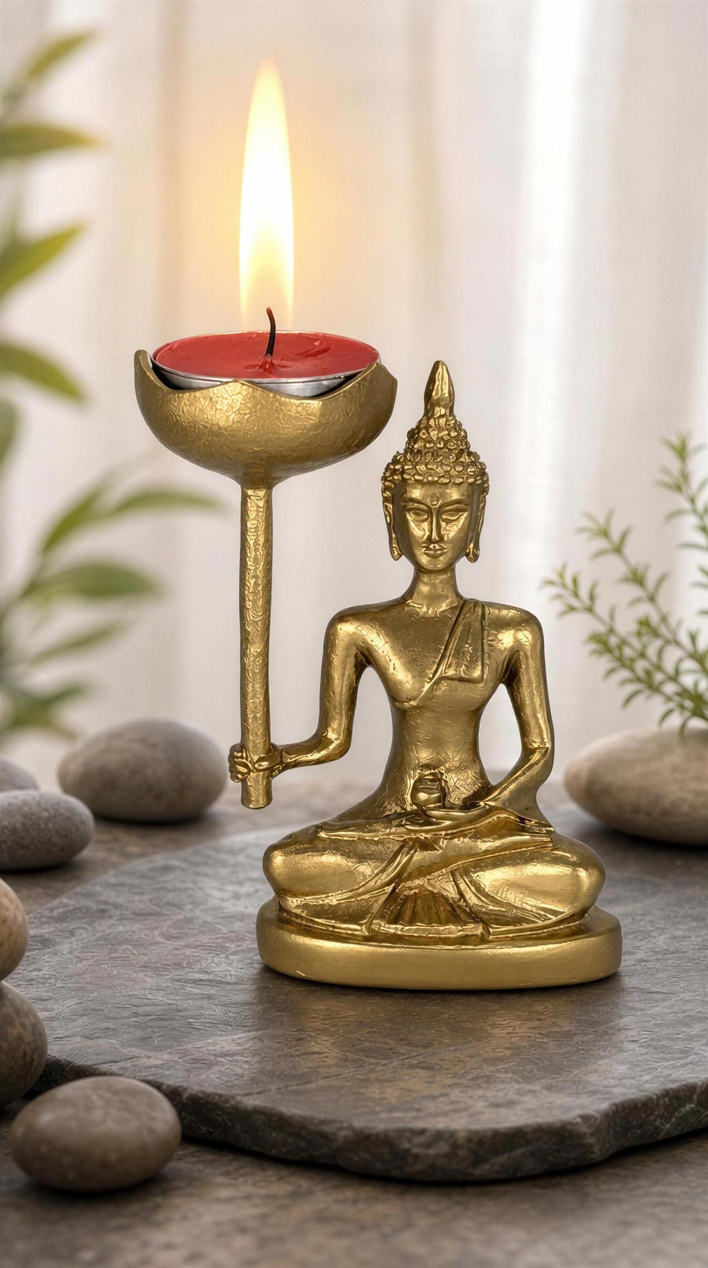 Medicine Buddha Figurine Handmade Pewter Candle Holder zen Decor