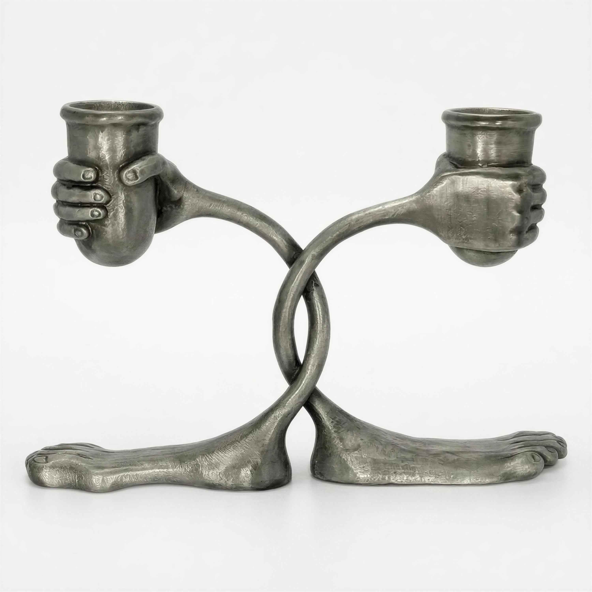 Step Into The Light Handcrafted Surrealist Pewter Candle Holder