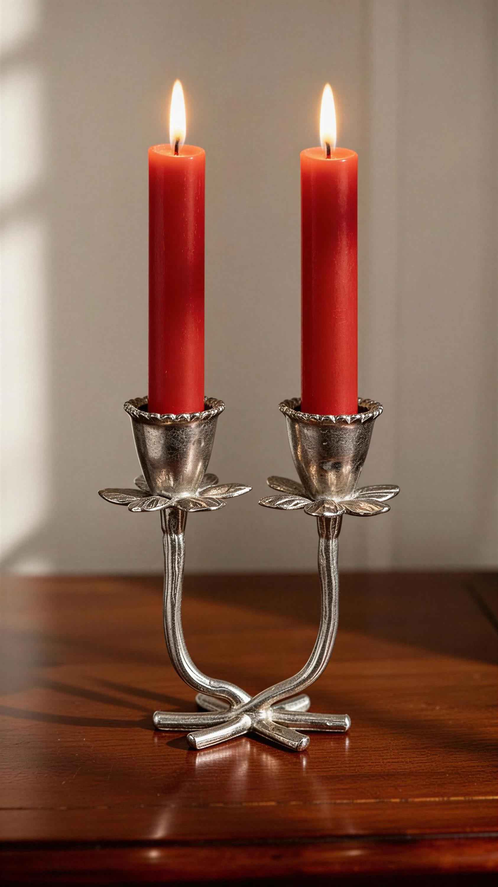 Daffodil Minimalist Pewter Double Candlestick Holder Inspired by Nature.