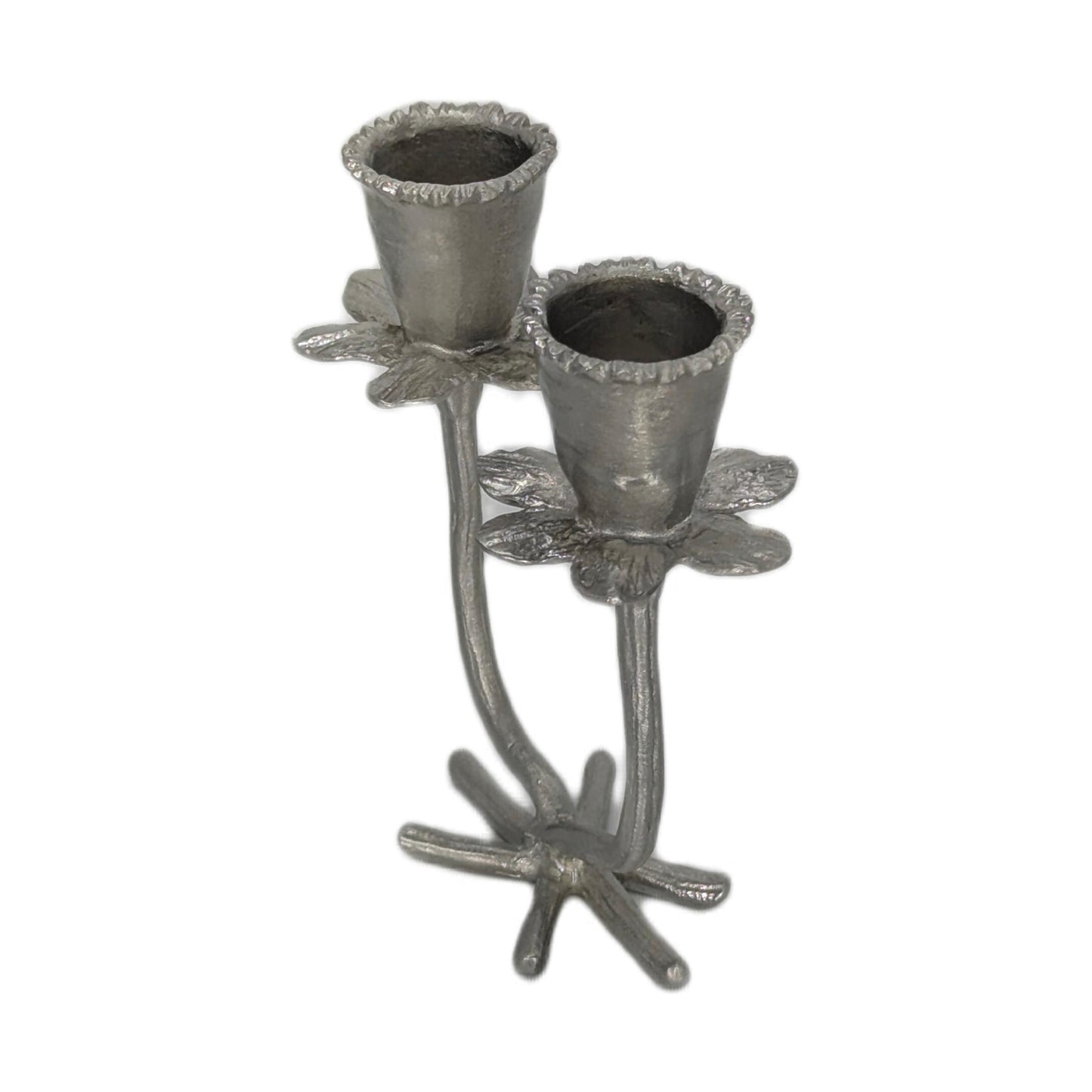 Daffodil Minimalist Pewter Double Candlestick Holder Inspired by Nature.