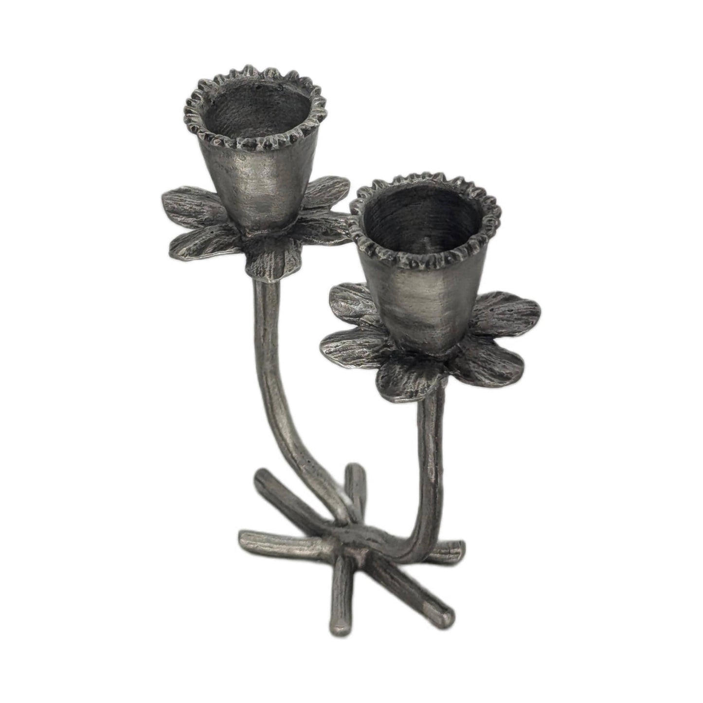 Daffodil Minimalist Pewter Double Candlestick Holder Inspired by Nature.