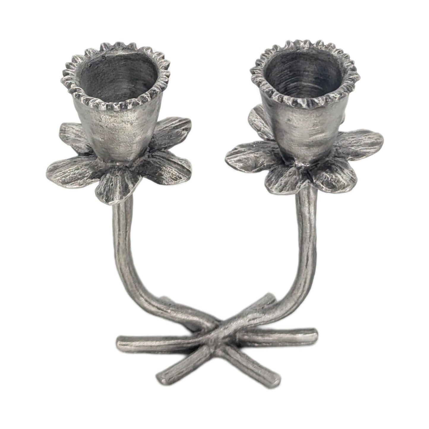 Daffodil Minimalist Pewter Double Candlestick Holder Inspired by Nature.