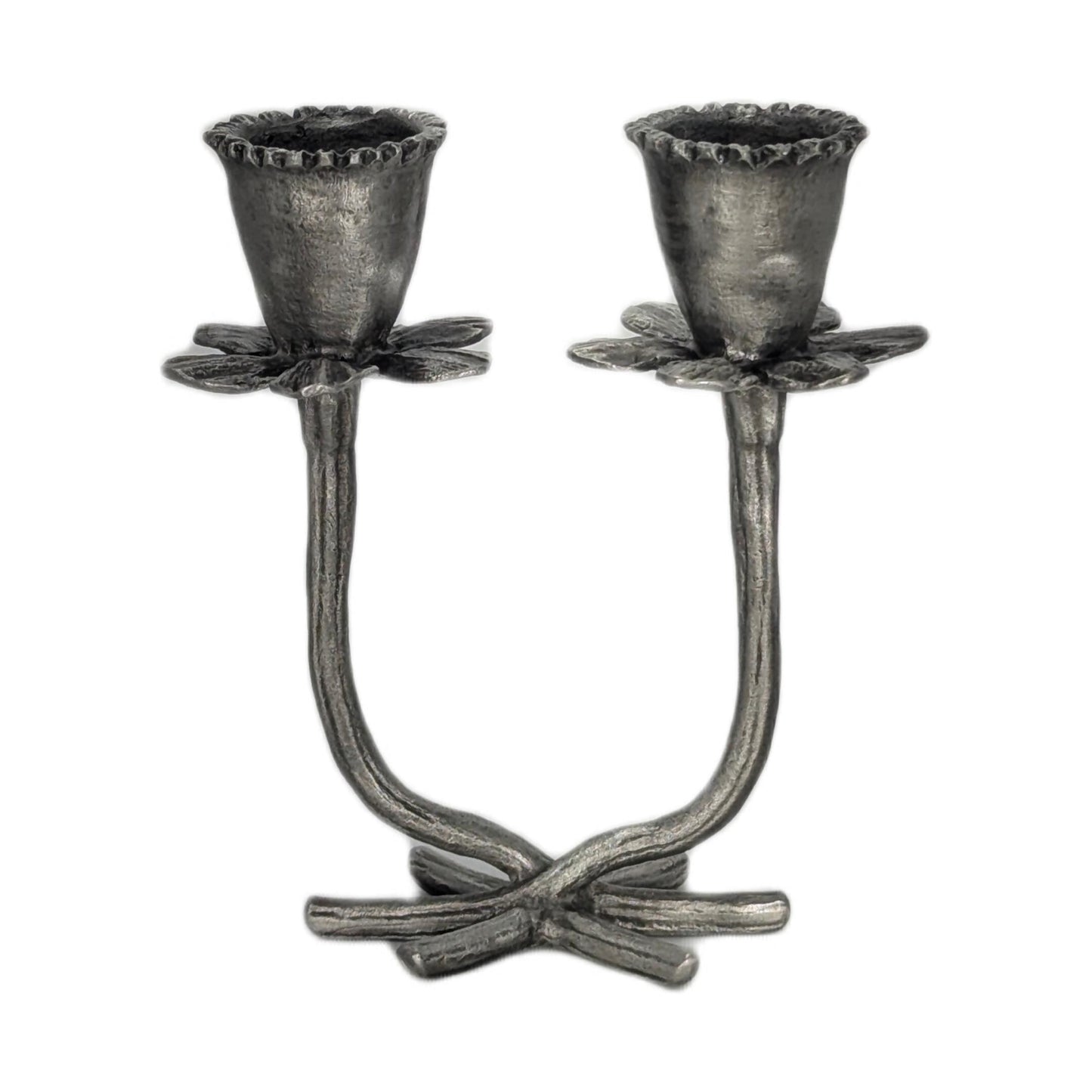 Daffodil Minimalist Pewter Double Candlestick Holder Inspired by Nature.