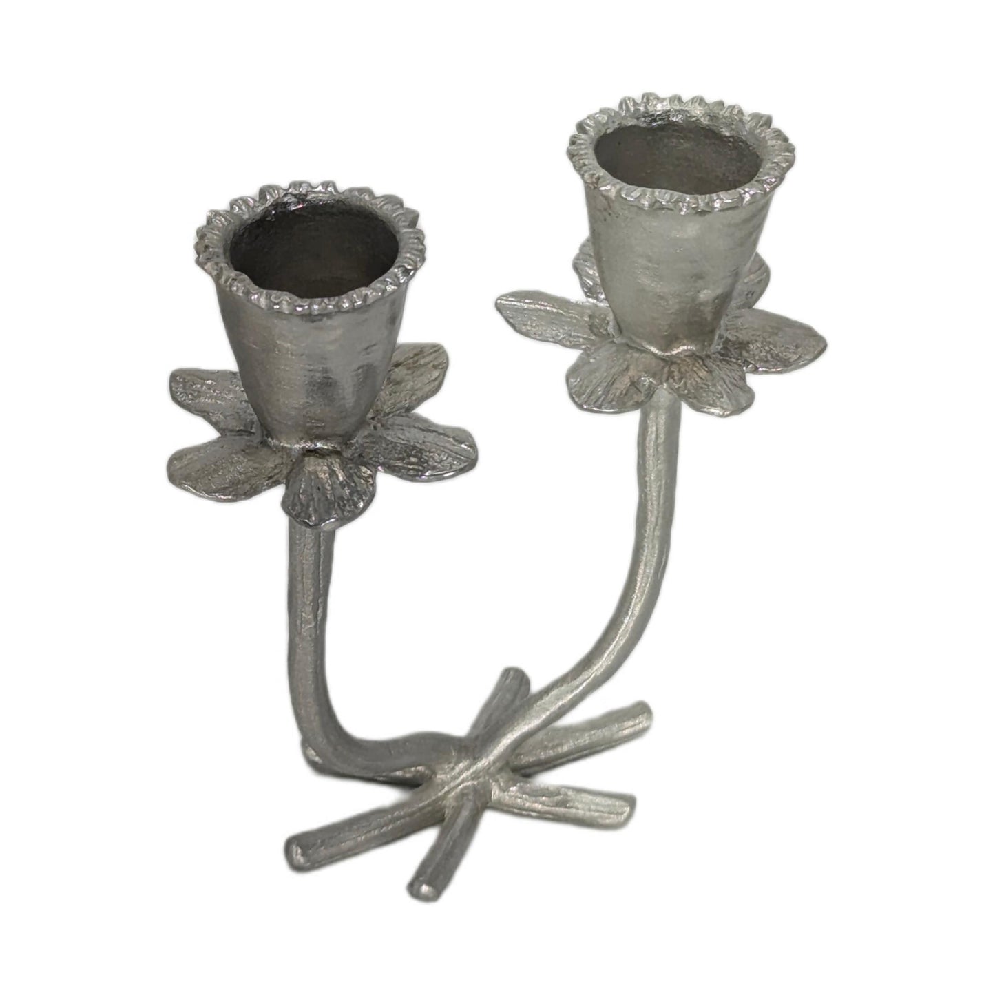 Daffodil Minimalist Pewter Double Candlestick Holder Inspired by Nature.