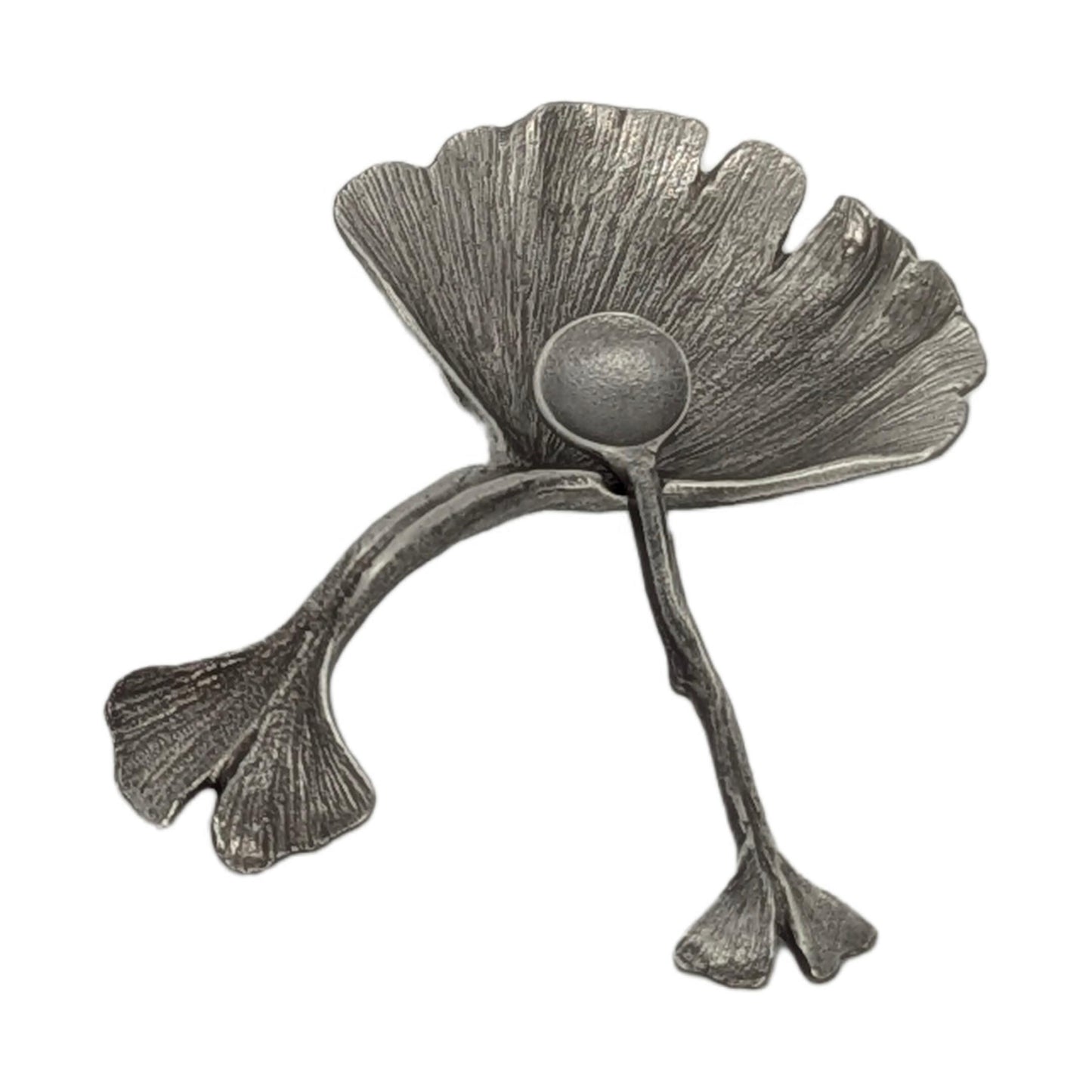 Pewter Ginkgo Salt Cellar Set Botanical Spice Dish with Small Spoon Nature Lover Gift