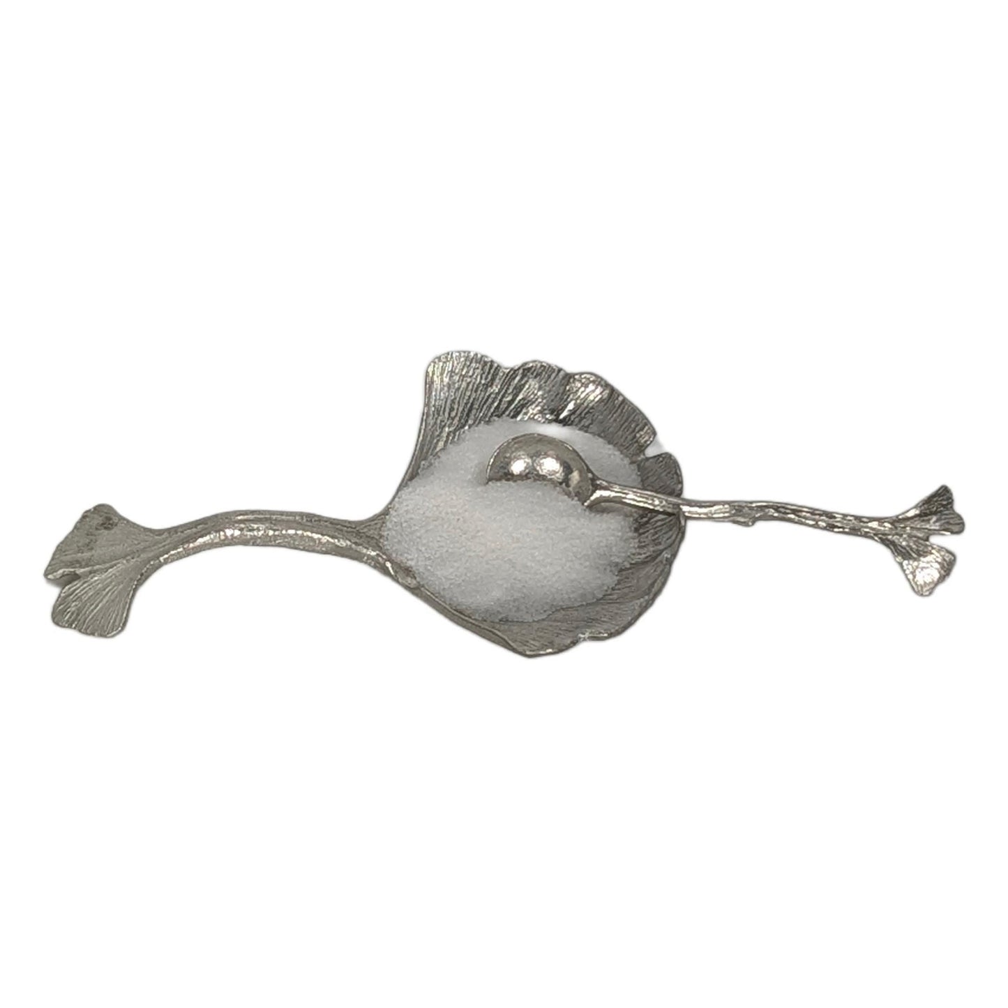 Pewter Ginkgo Salt Cellar Set Botanical Spice Dish with Small Spoon Nature Lover Gift