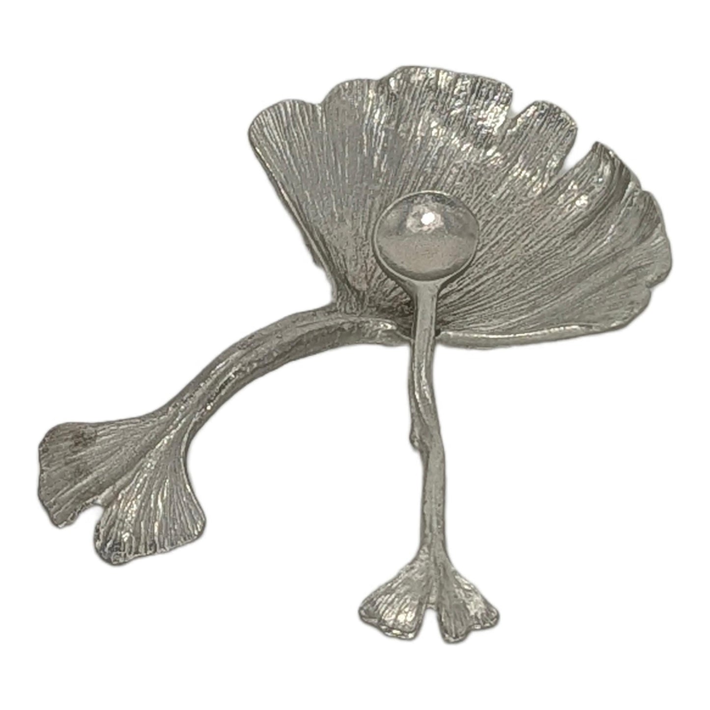 Pewter Ginkgo Salt Cellar Set Botanical Spice Dish with Small Spoon Nature Lover Gift