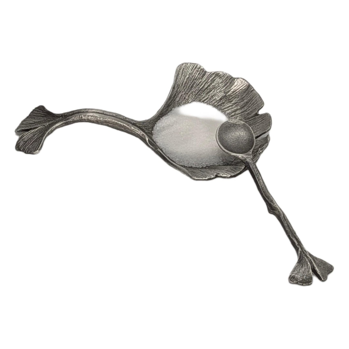 Pewter Ginkgo Salt Cellar Set Botanical Spice Dish with Small Spoon Nature Lover Gift
