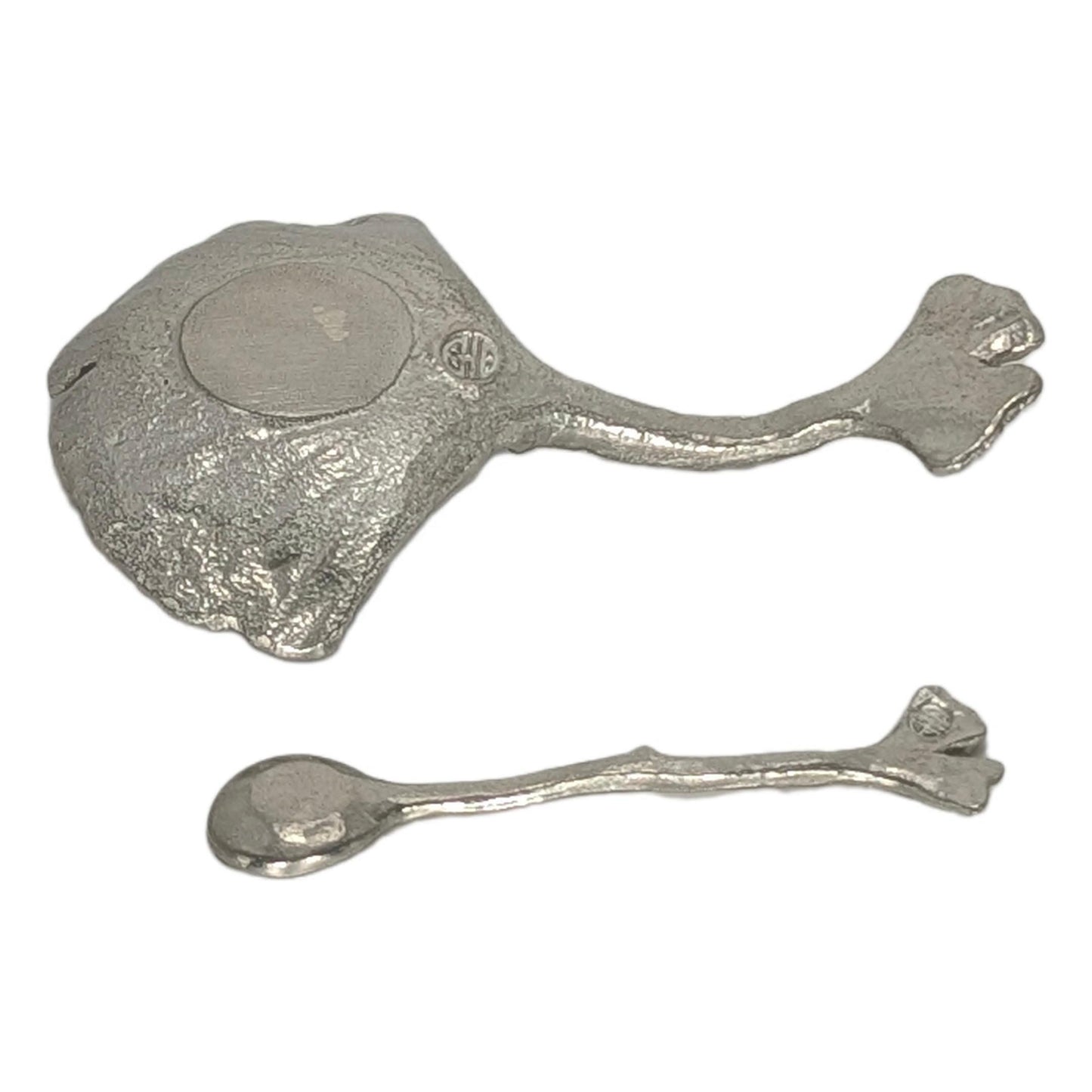 Pewter Ginkgo Salt Cellar Set Botanical Spice Dish with Small Spoon Nature Lover Gift
