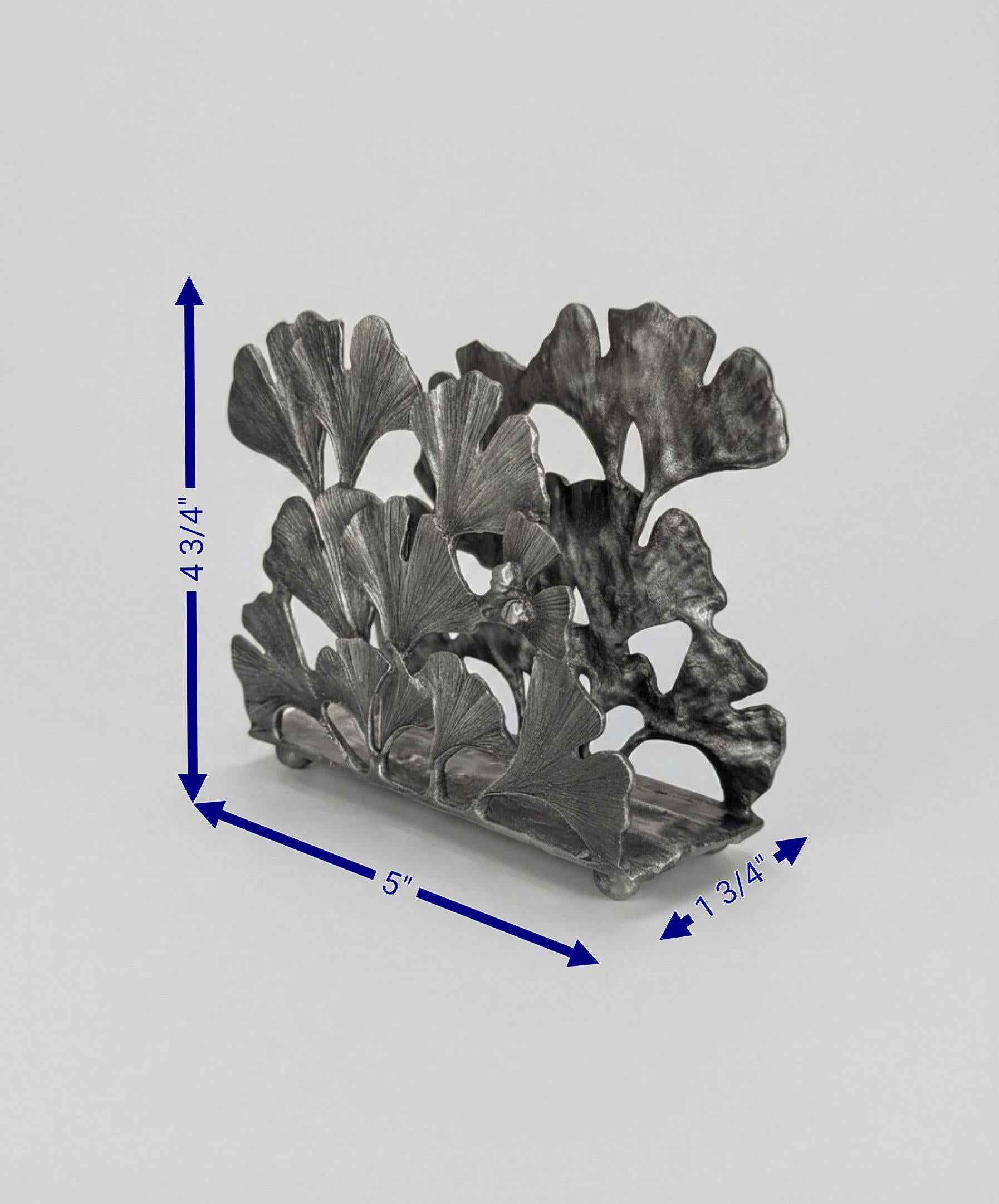 Ginkgo Pewter Napkin Holder Letter Organizer Home and Desk Decor Inspired by Nature