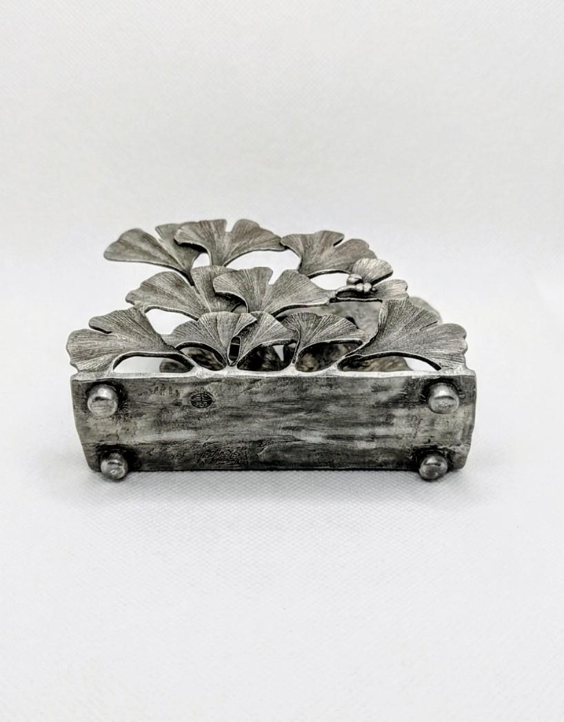 Ginkgo Pewter Napkin Holder Letter Organizer Home and Desk Decor Inspired by Nature