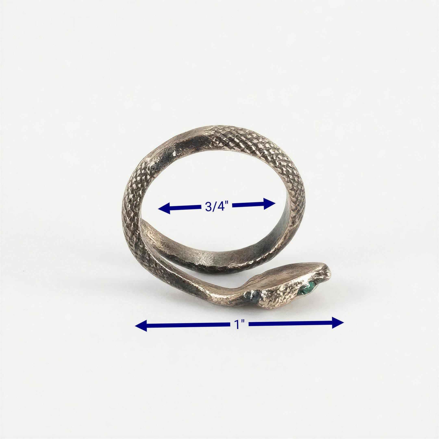 Emerald Eye Snake Adjustable Ring Artisan Bronze Statement Jewelry