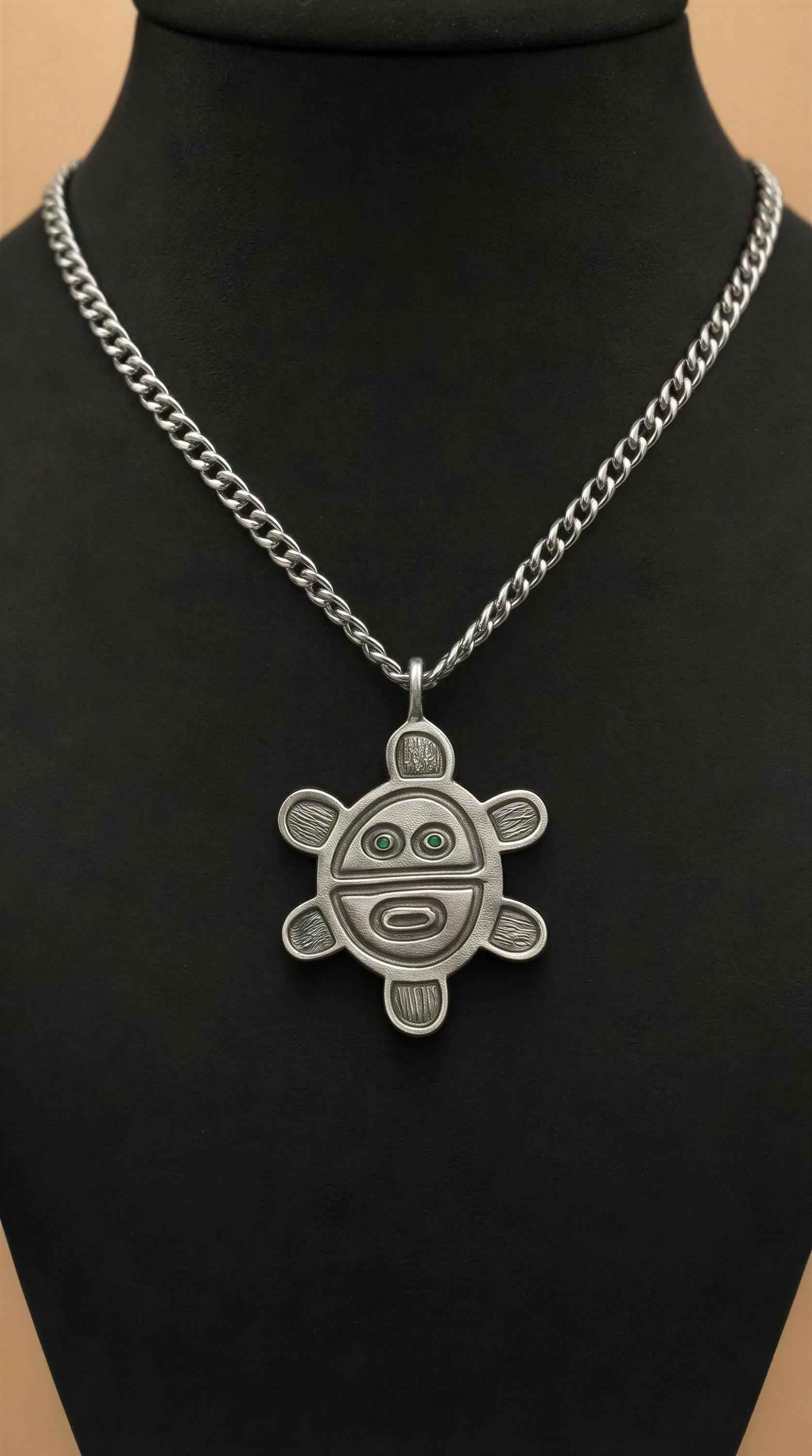Artisan Sun Symbol Petroglyph Pendant on 3.5 mm Cuban Links chain