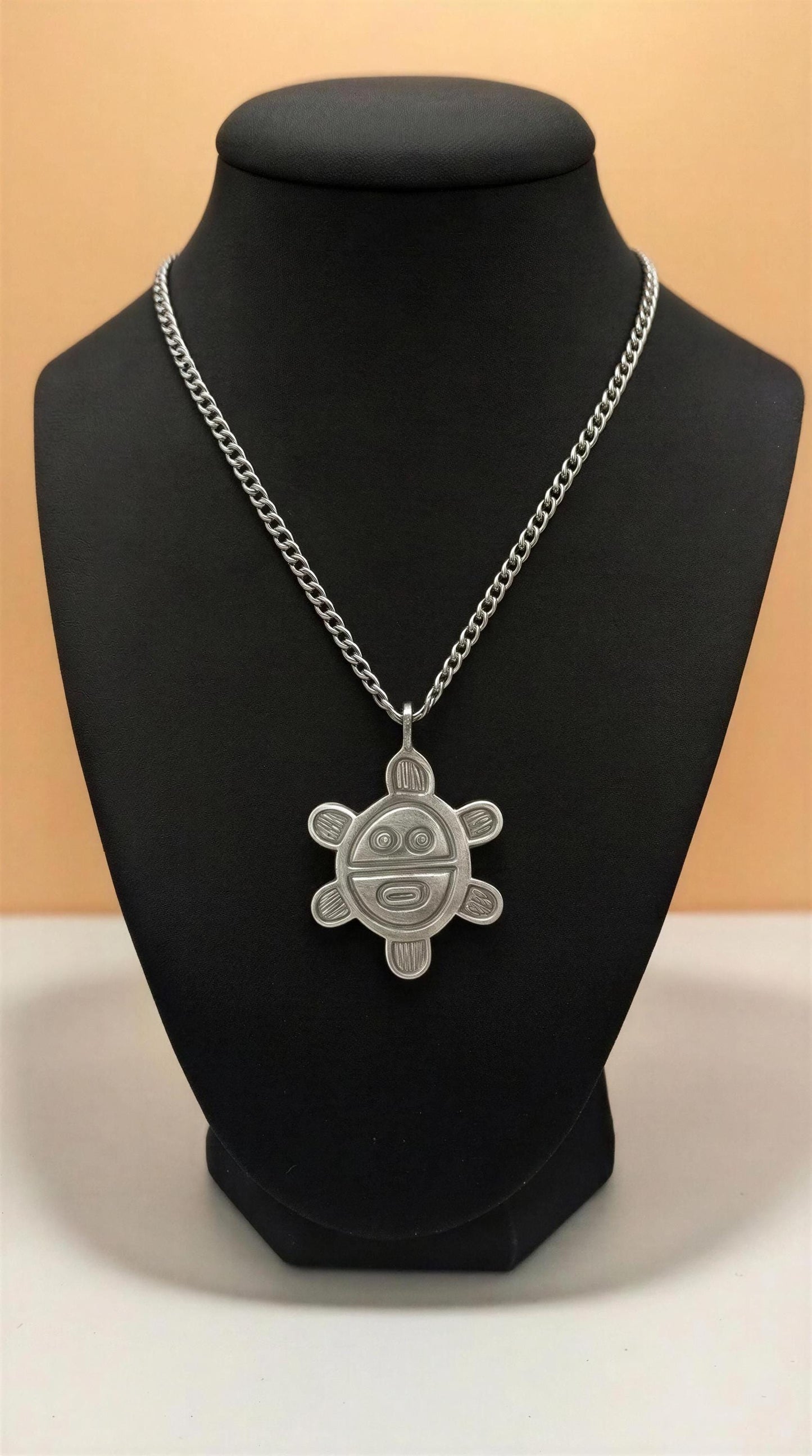 Artisan Sun Symbol Petroglyph Pendant on 3.5 mm Cuban Links chain