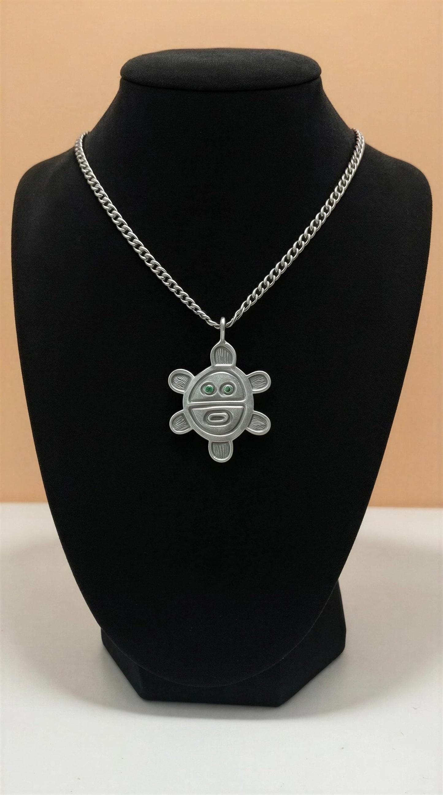 Artisan Sun Symbol Petroglyph Pendant on 3.5 mm Cuban Links chain
