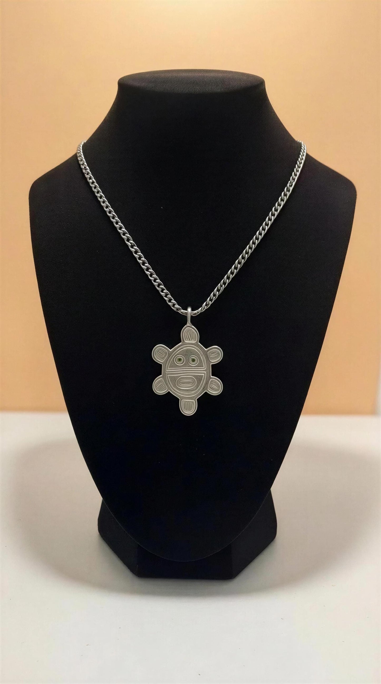 Artisan Sun Symbol Petroglyph Pendant on 3.5 mm Cuban Links chain