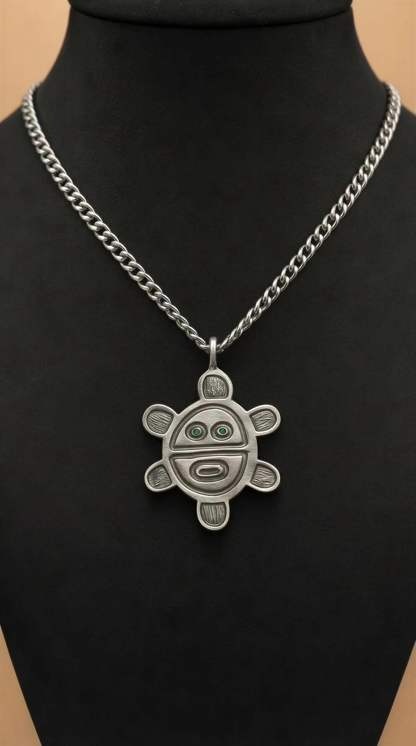Artisan Sun Symbol Petroglyph Pendant on 3.5 mm Cuban Links chain