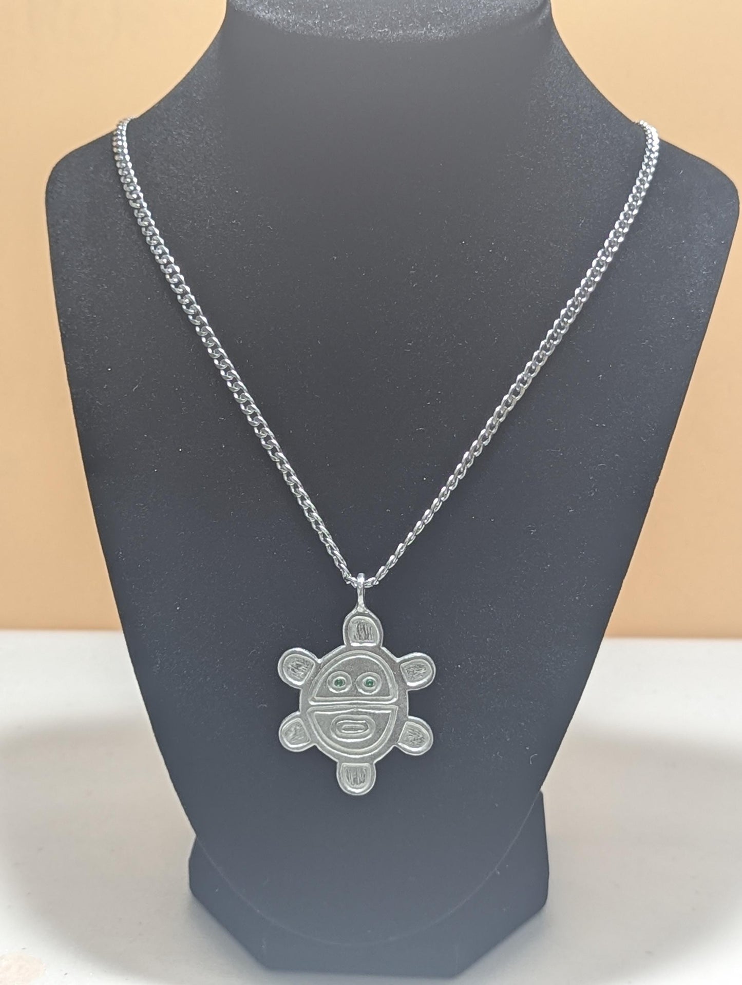 Artisan Sun Symbol Petroglyph Pendant on 3.5 mm Cuban Links chain