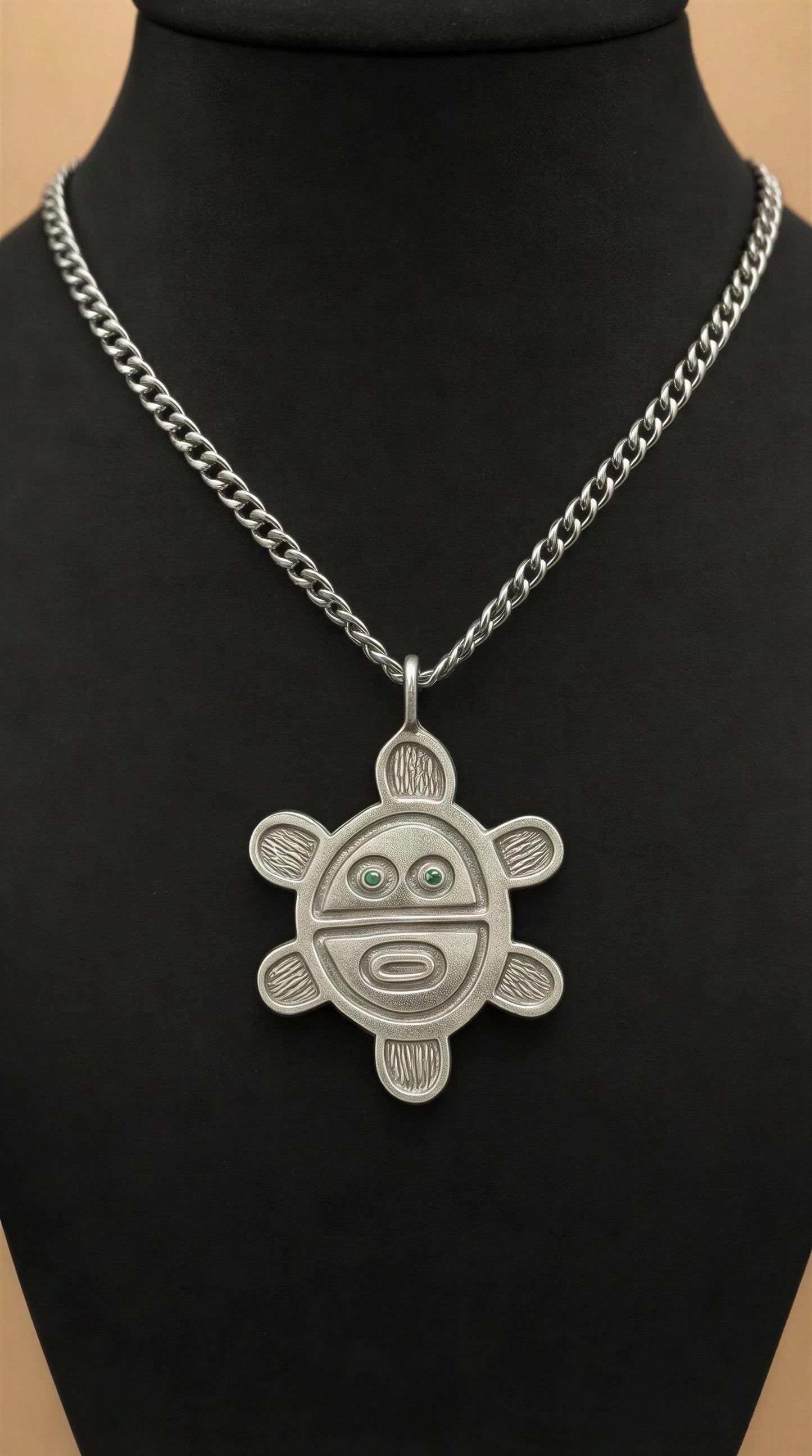 Artisan Sun Symbol Petroglyph Pendant on 3.5 mm Cuban Links chain