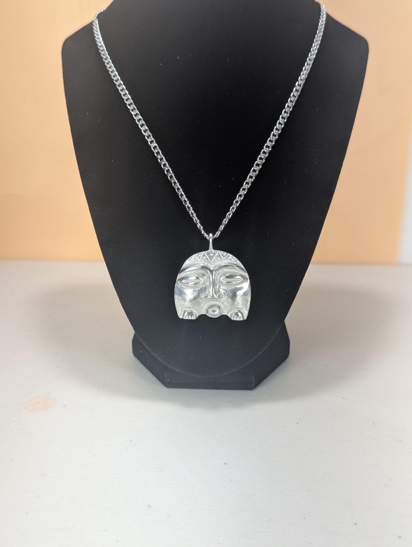 Diosa Luna Moon Goddess Pendant Hand-Cast Amulet on 3.5m Cuban Links Chain