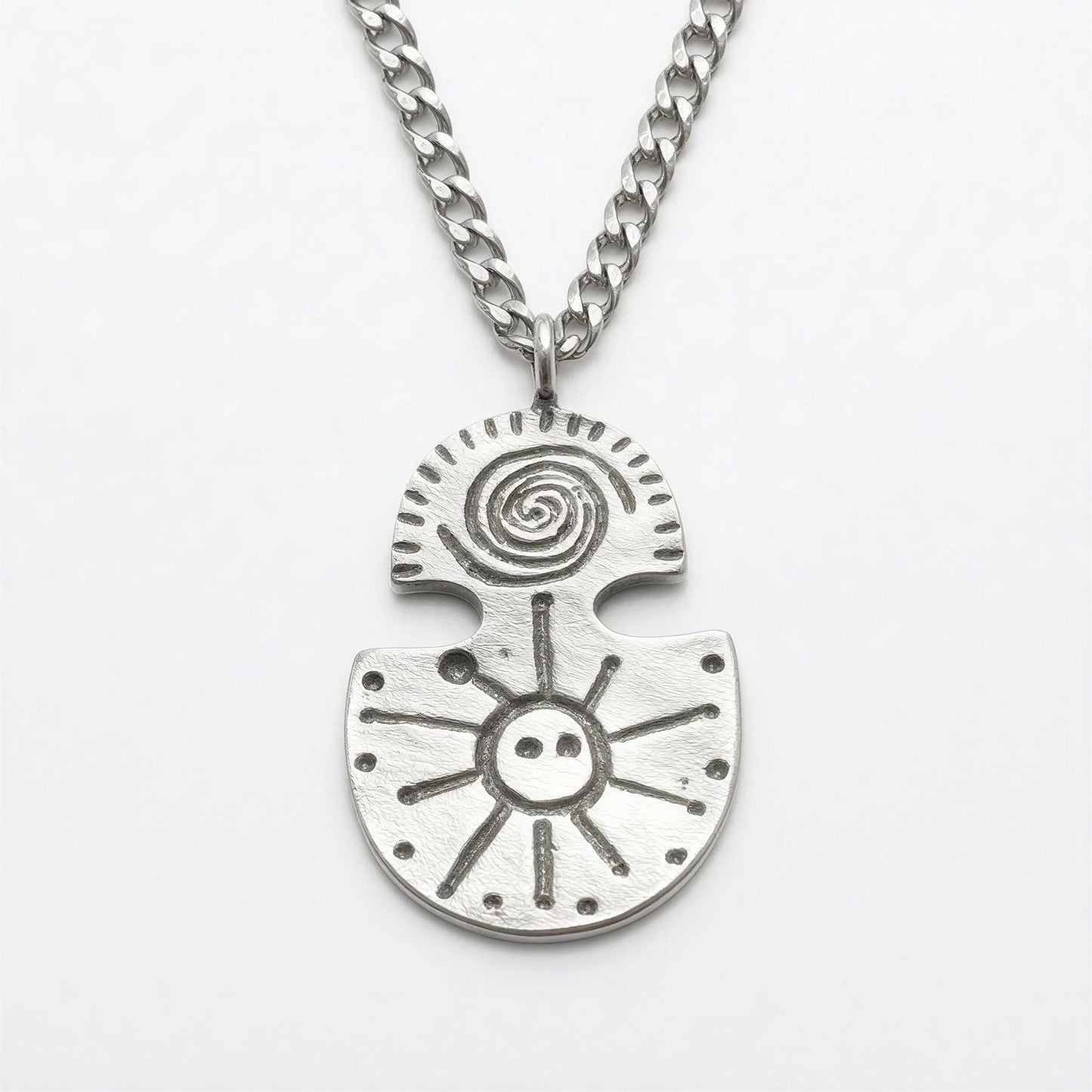 Taino Water & Sun Petroglyphs Pendant on 3.5 mm Cuban Links Chain