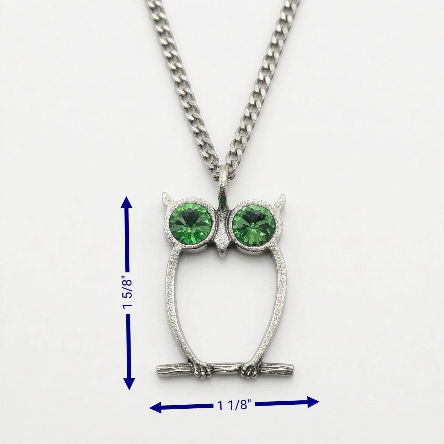 Green-Eyed Owl Artisan Necklace Pendant on 3.5 mm Cuban Links Chain