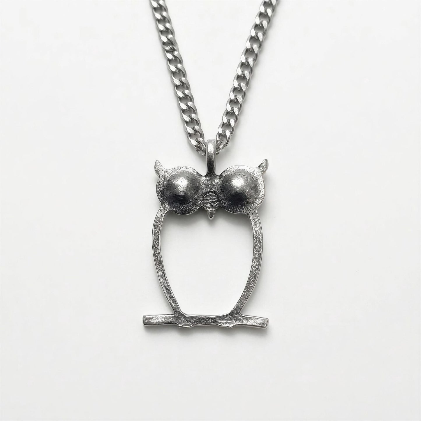 Green-Eyed Owl Artisan Necklace Pendant on 3.5 mm Cuban Links Chain