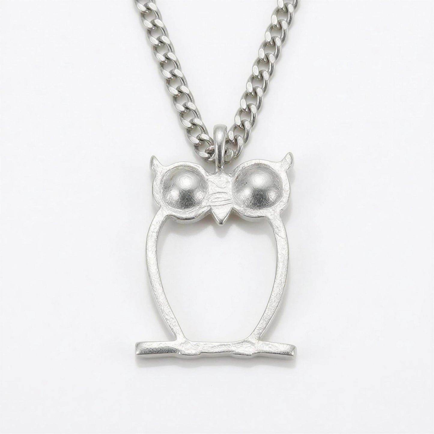 Green-Eyed Owl Artisan Necklace Pendant on 3.5 mm Cuban Links Chain