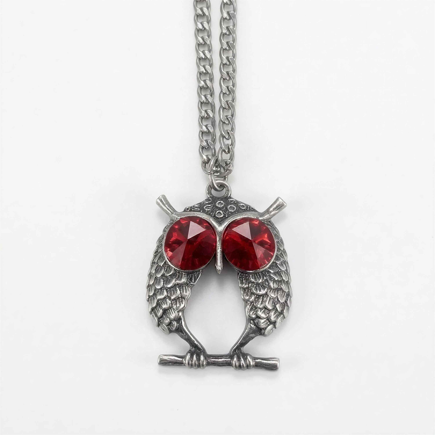 Red-Eyed Owl Necklace Pendant on 3.5 mm Cuban Links Chain