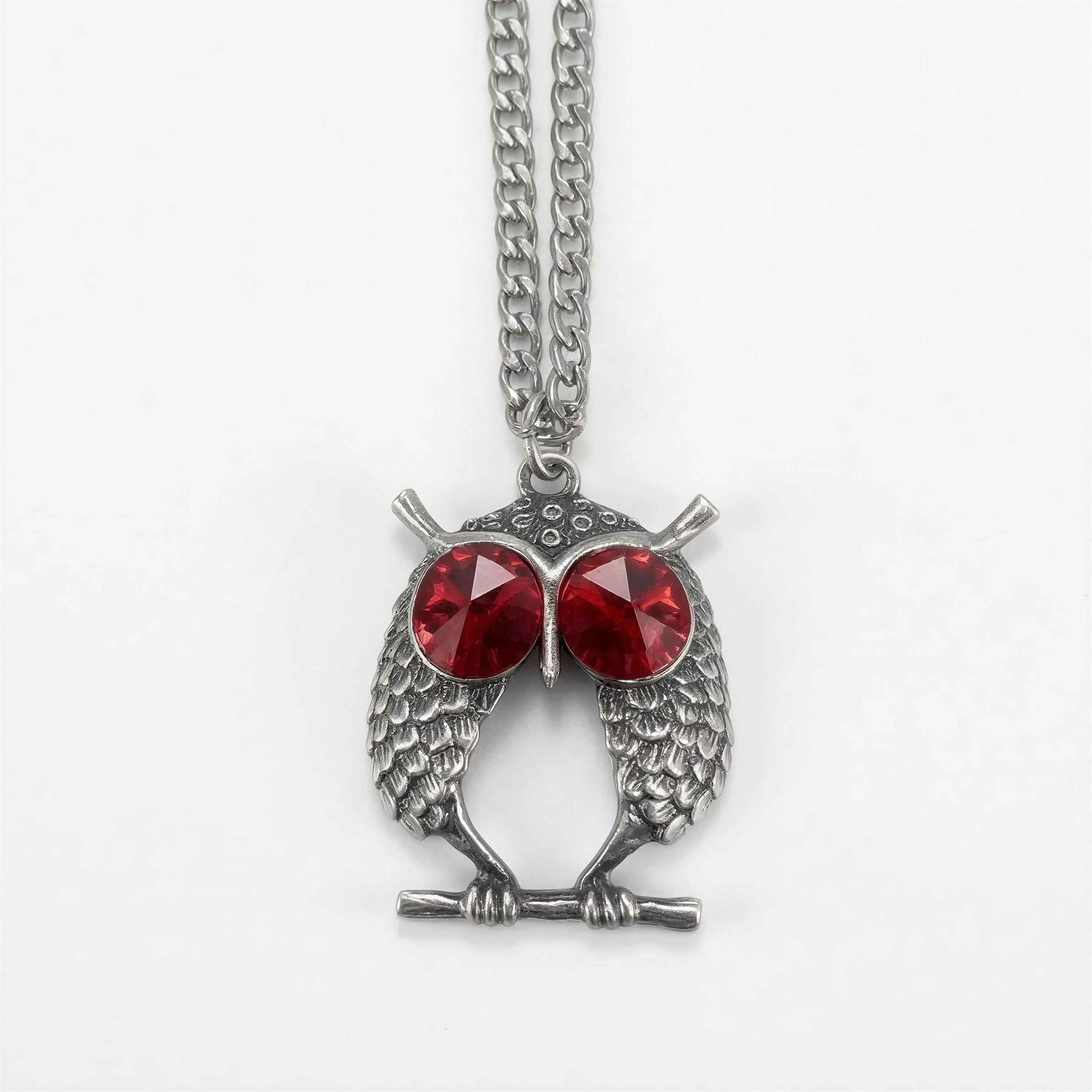 Red-Eyed Owl Necklace Pendant on 3.5 mm Cuban Links Chain