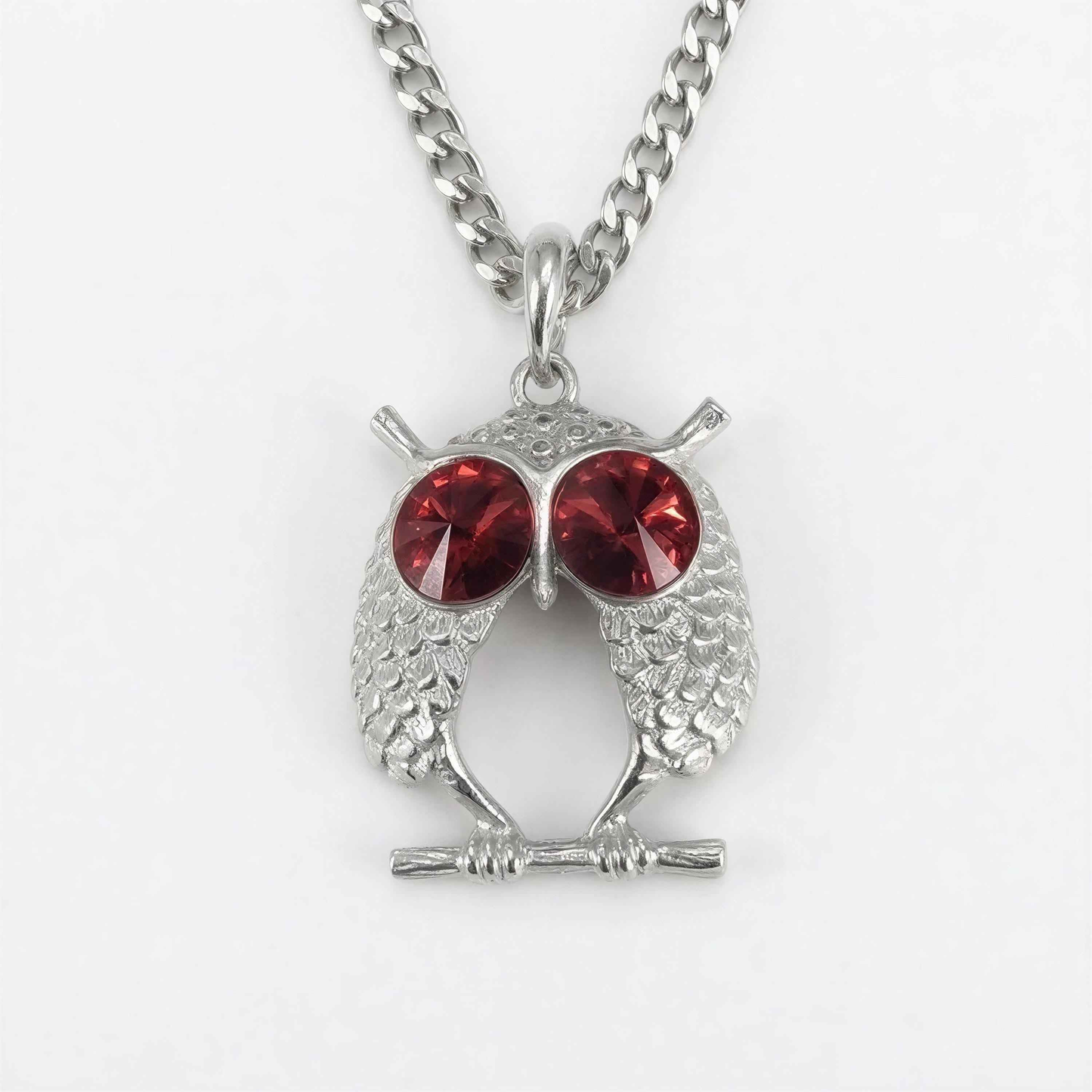 Red-Eyed Owl Necklace Pendant on 3.5 mm Cuban Links Chain
