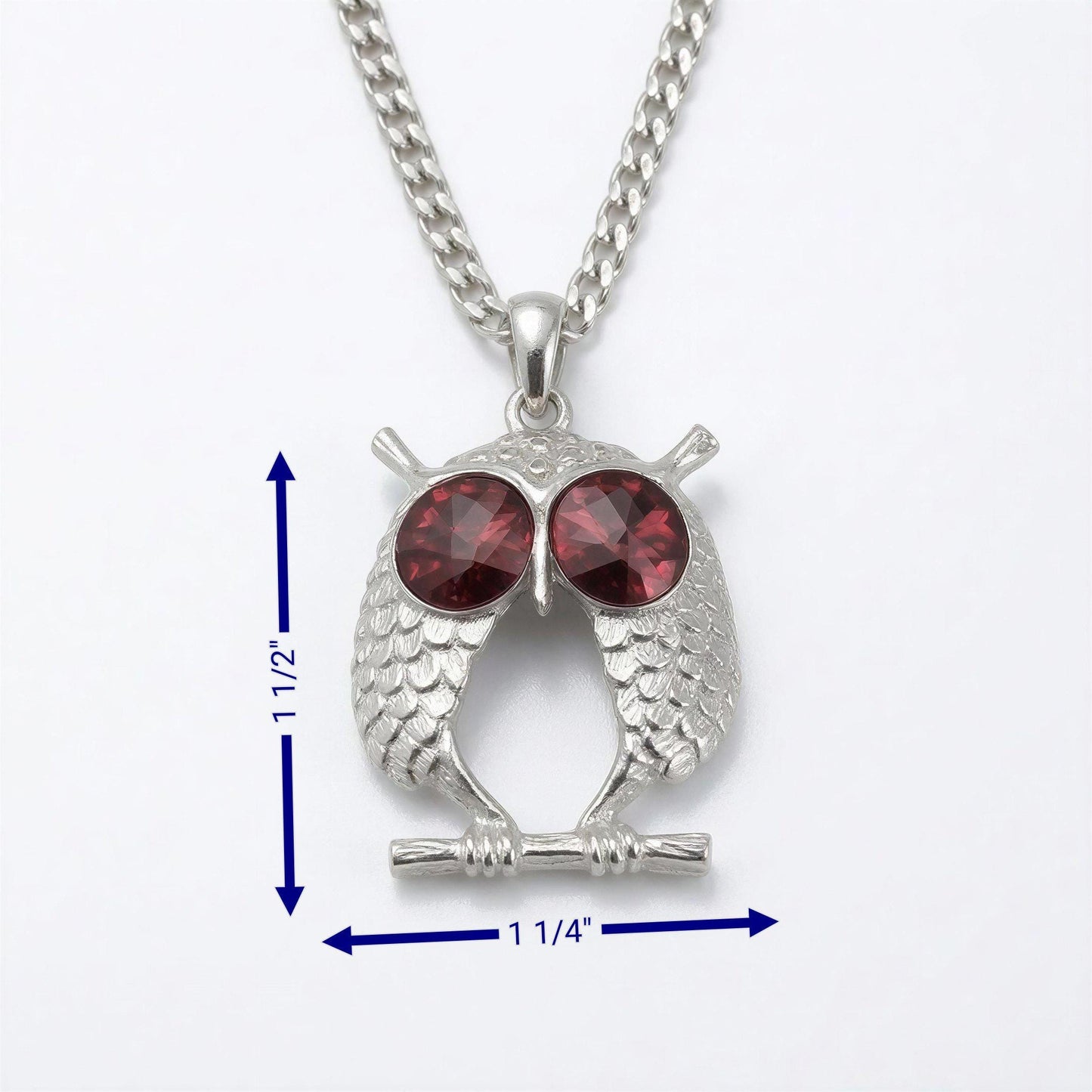 Red-Eyed Owl Necklace Pendant on 3.5 mm Cuban Links Chain