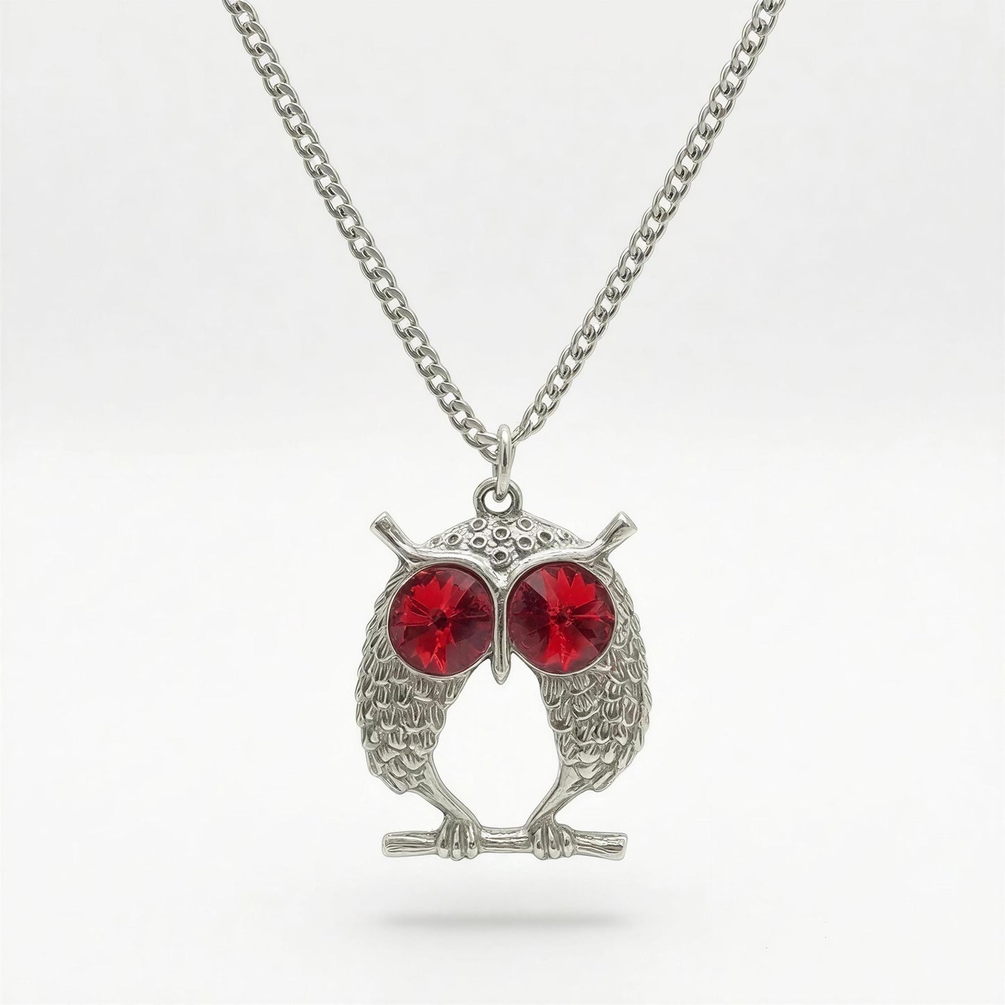 Red-Eyed Owl Necklace Pendant on 3.5 mm Cuban Links Chain