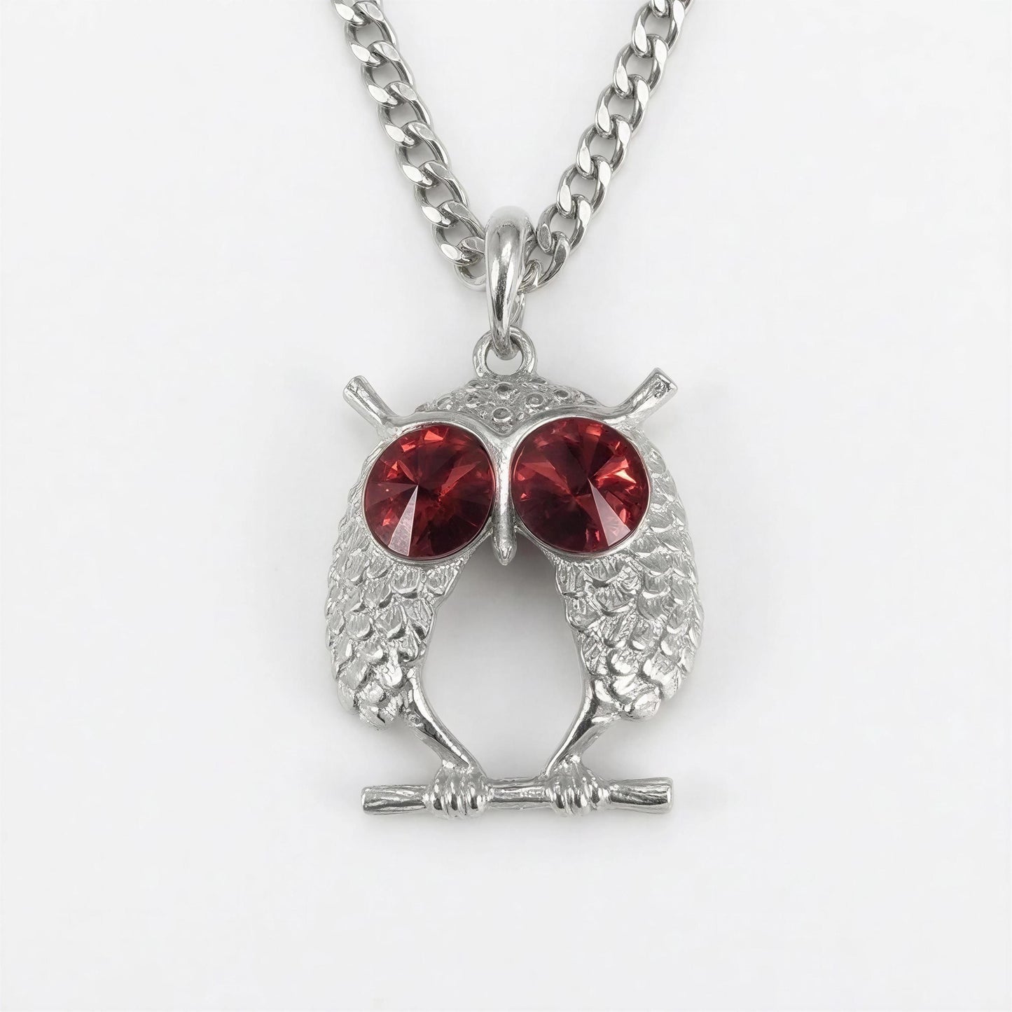 Red-Eyed Owl Necklace Pendant on 3.5 mm Cuban Links Chain